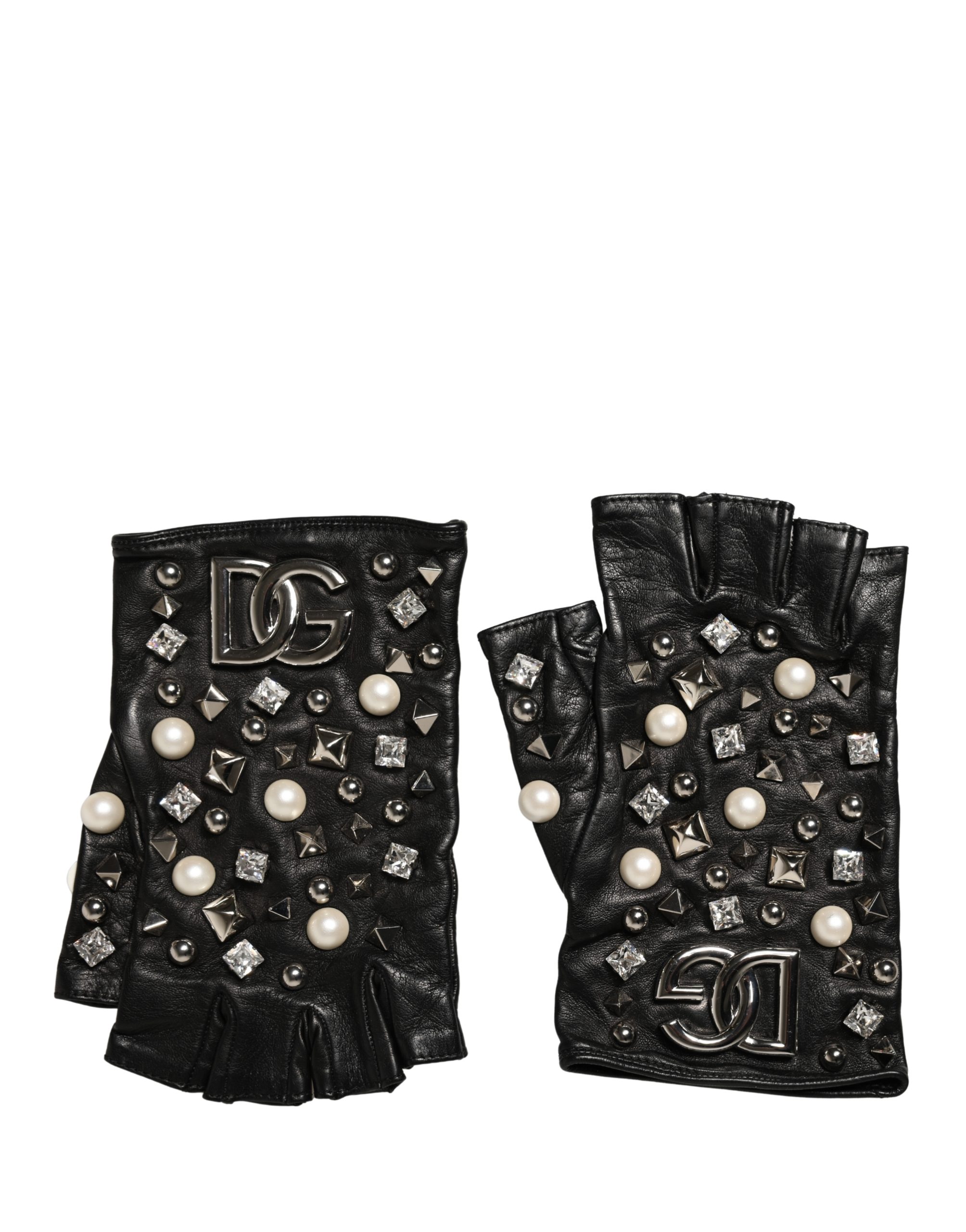 Dolce & Gabbana Black Pearl Embellished Wrist Length Gloves - Image 2