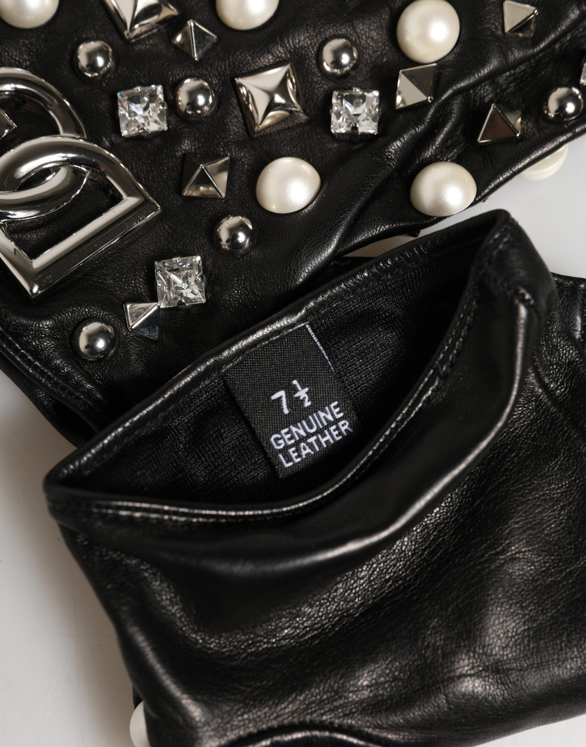 Dolce & Gabbana Black Pearl Embellished Wrist Length Gloves - Image 5