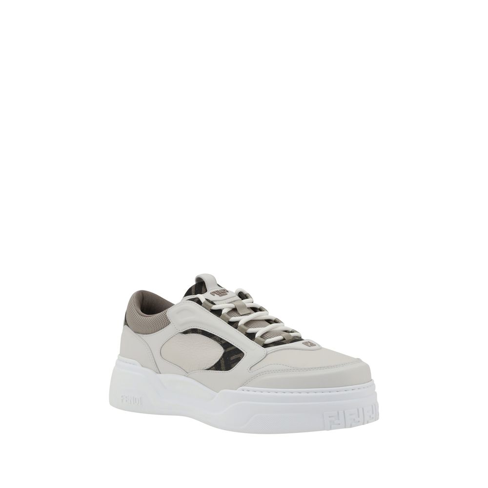 Fendi White Calf Leather Bos Taurus Low Top Sneakers - Image 2