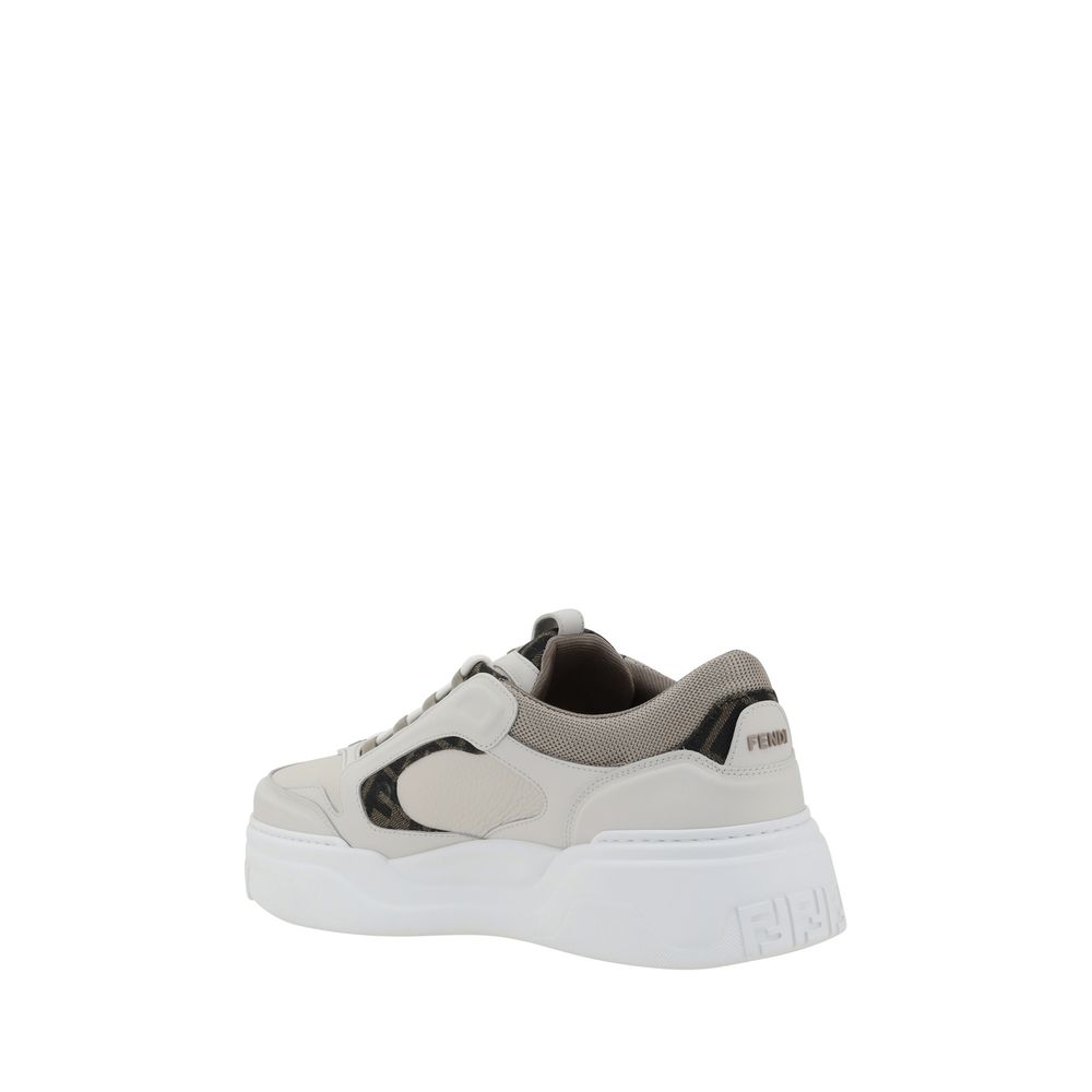 Fendi White Calf Leather Bos Taurus Low Top Sneakers - Image 3