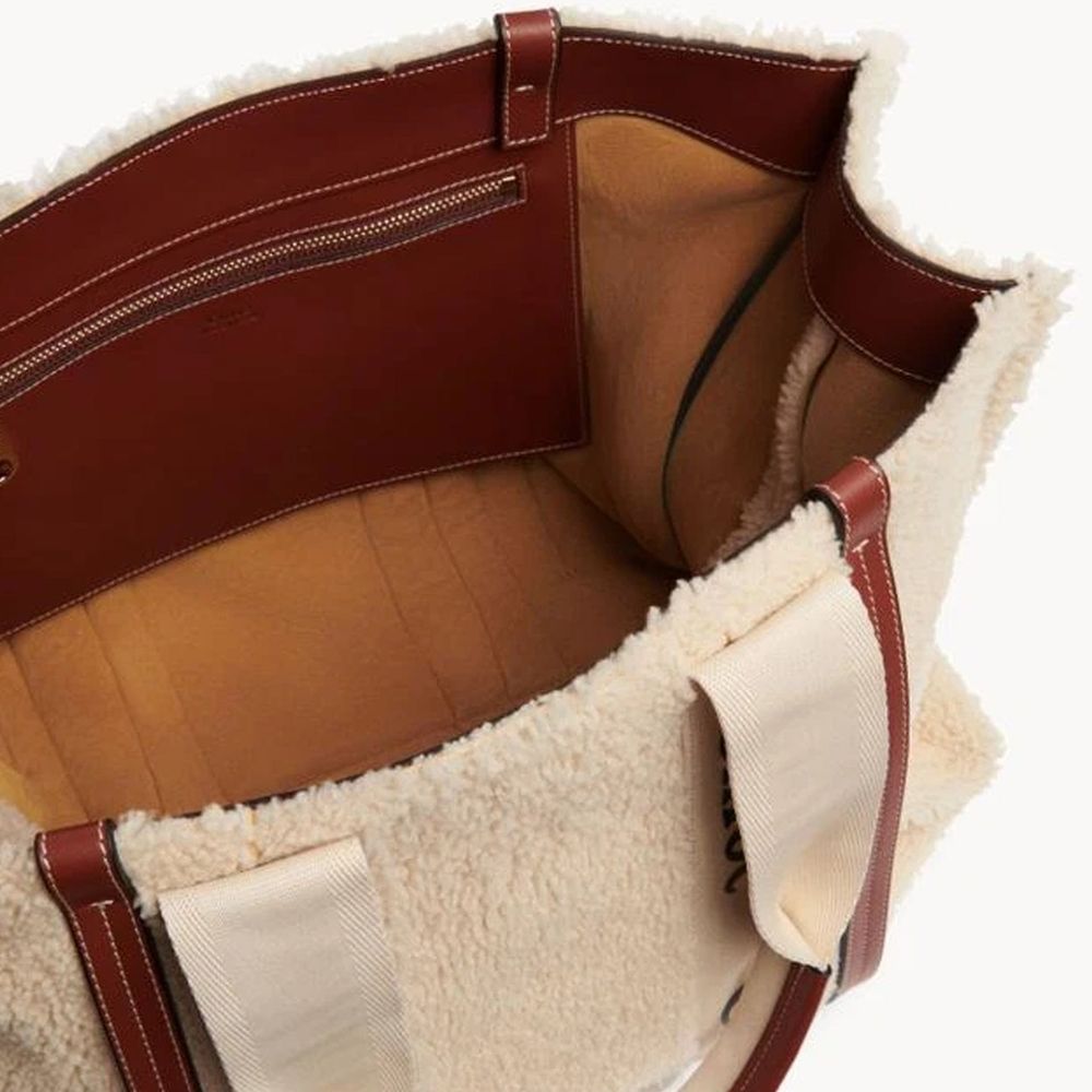 ChloƩ Beige Lamb Fur Tote Bag - Image 2