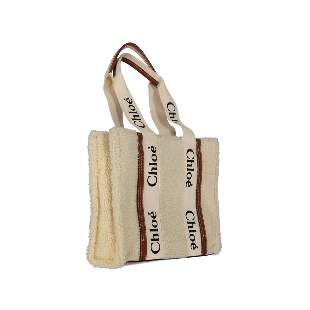 ChloƩ Beige Lamb Fur Tote Bag - Image 3