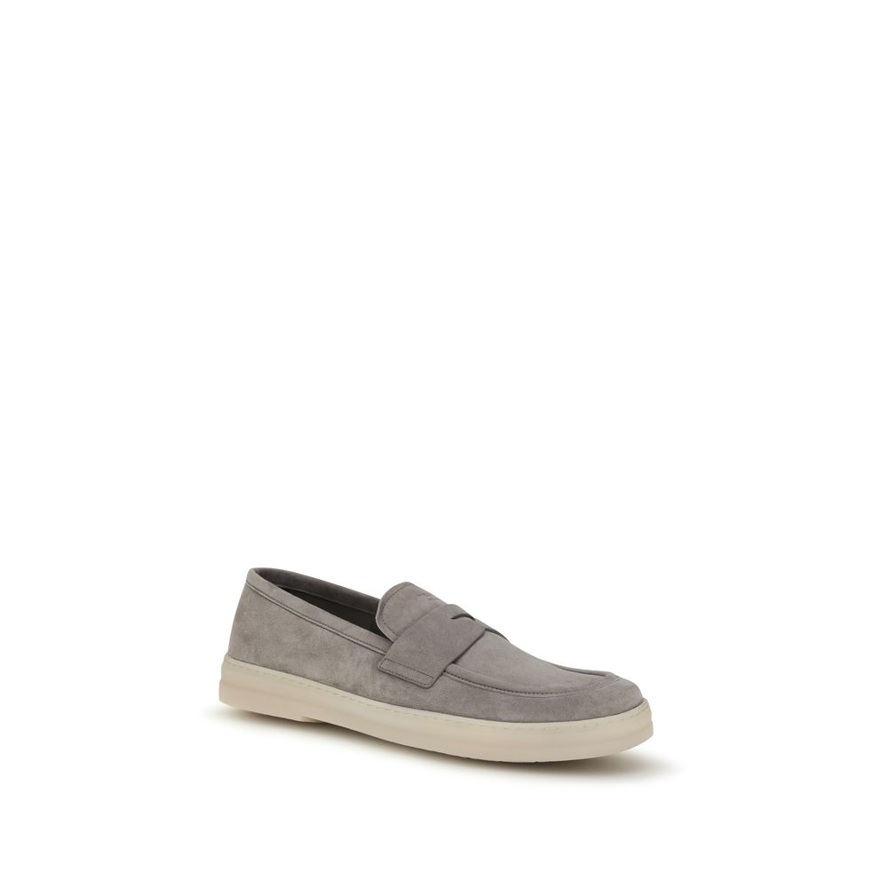 Prada Gray Calf Leather Bos Taurus Slip-On Loafers - Image 2