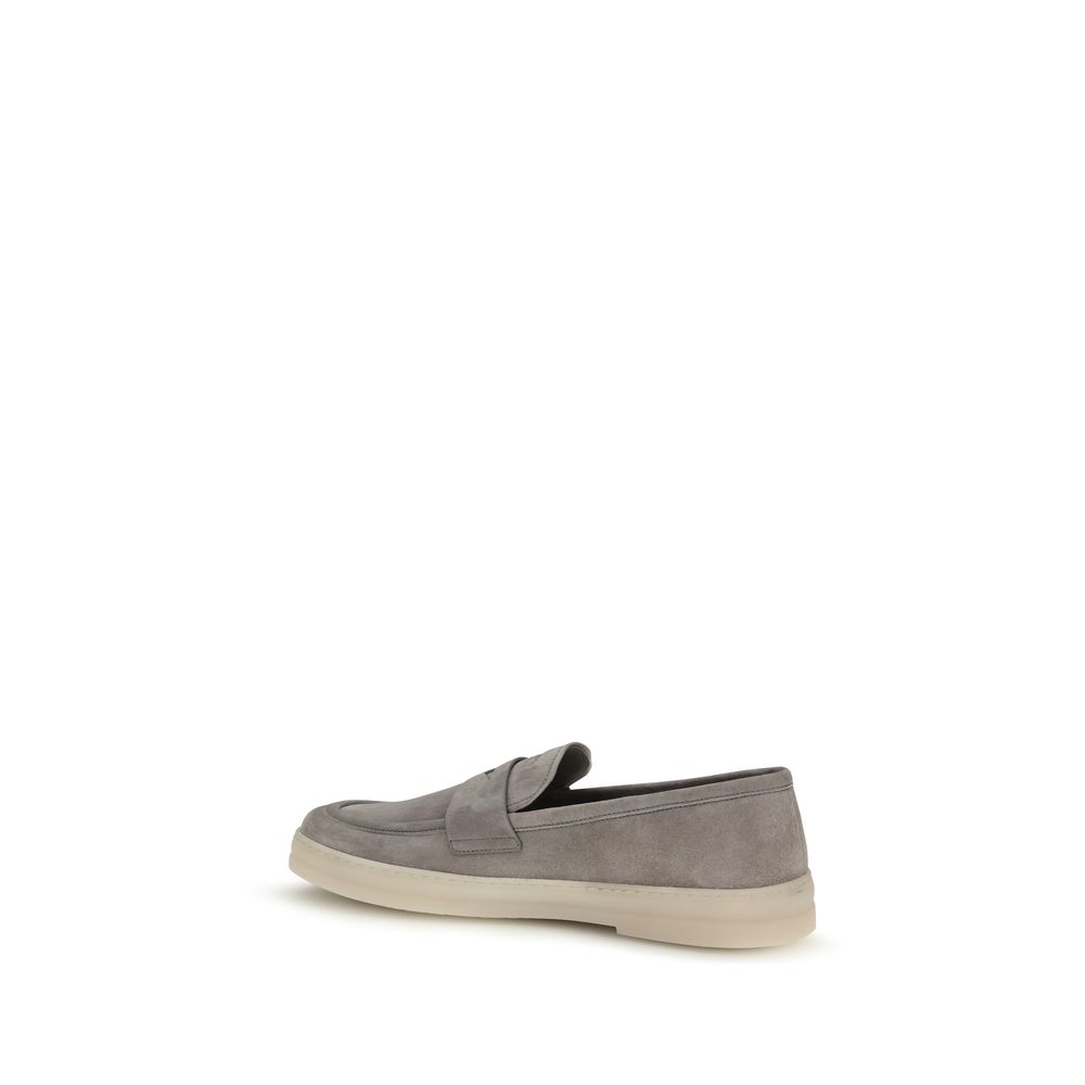 Prada Gray Calf Leather Bos Taurus Slip-On Loafers - Image 3