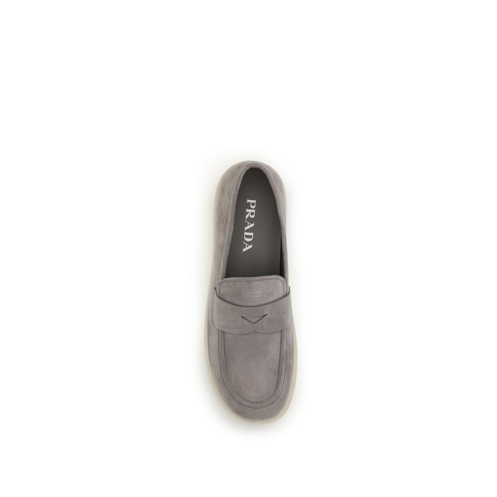Prada Gray Calf Leather Bos Taurus Slip-On Loafers - Image 4