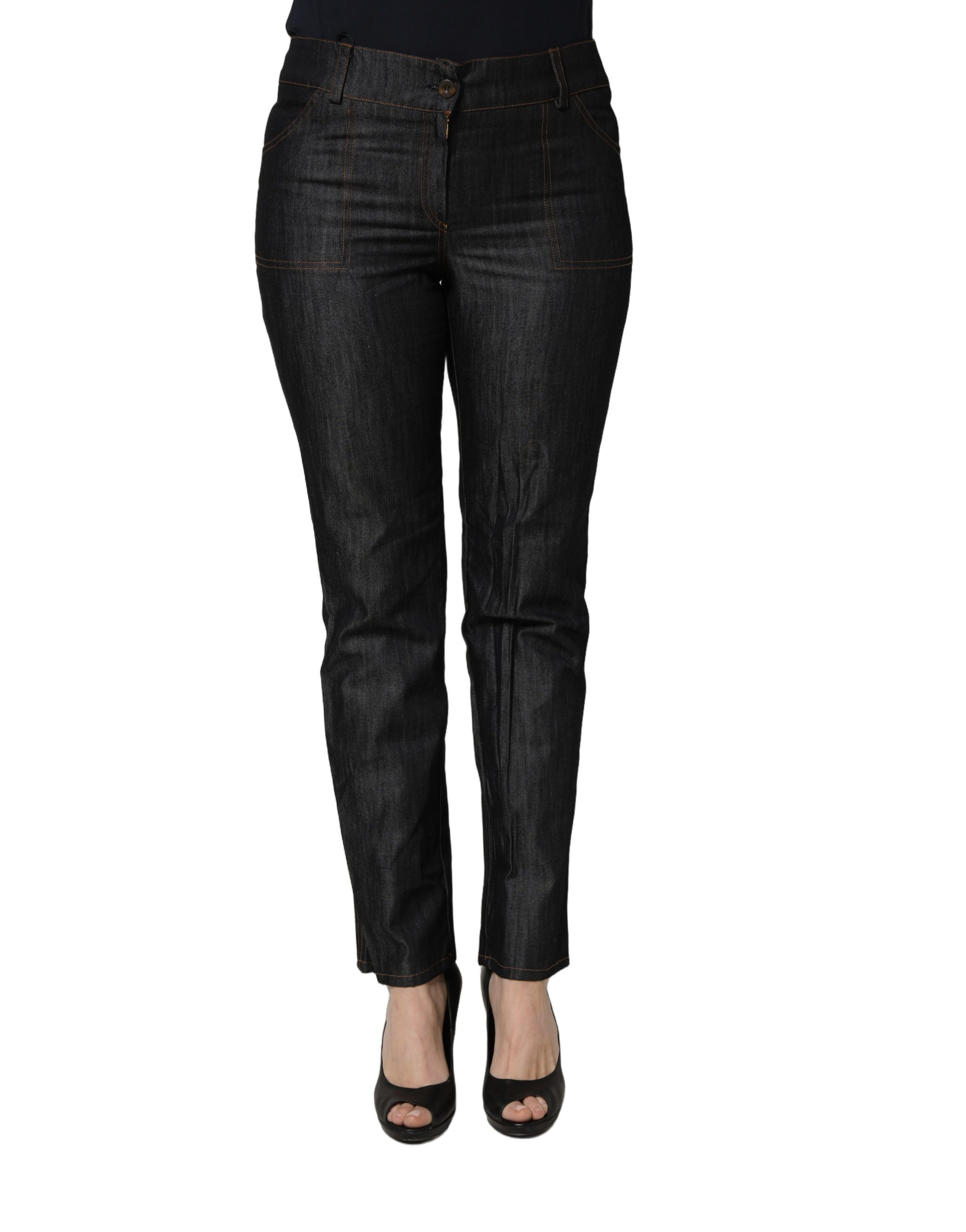 BENCIVENGA Black Cotton Mid Waist Skinny Denim Trouser Jeans - Image 4