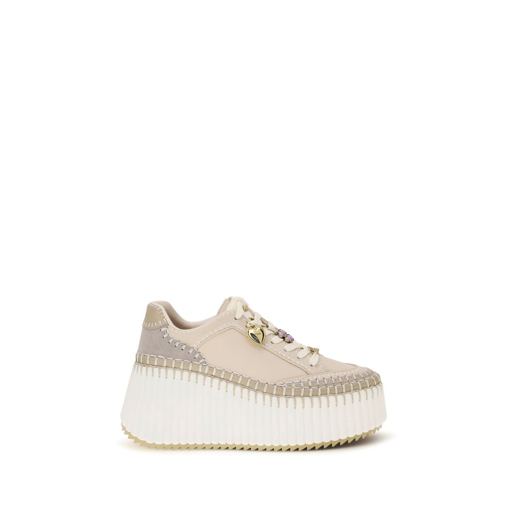 ChloƩ Beige Calf Leather Bos Taurus Platform Sneakers