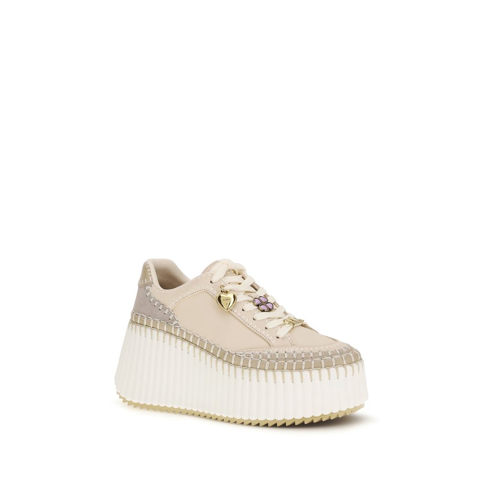 ChloƩ Beige Calf Leather Bos Taurus Platform Sneakers - Image 2