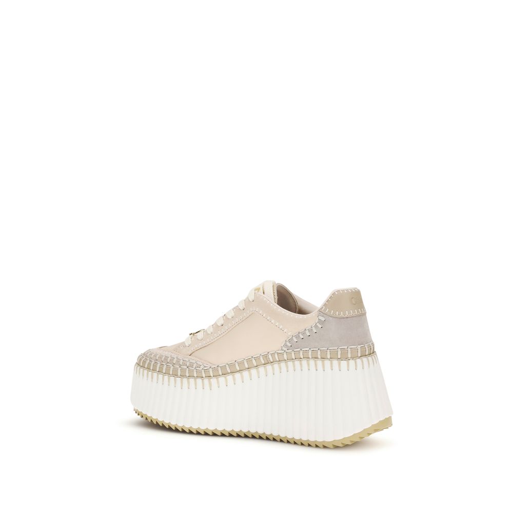 ChloƩ Beige Calf Leather Bos Taurus Platform Sneakers - Image 3