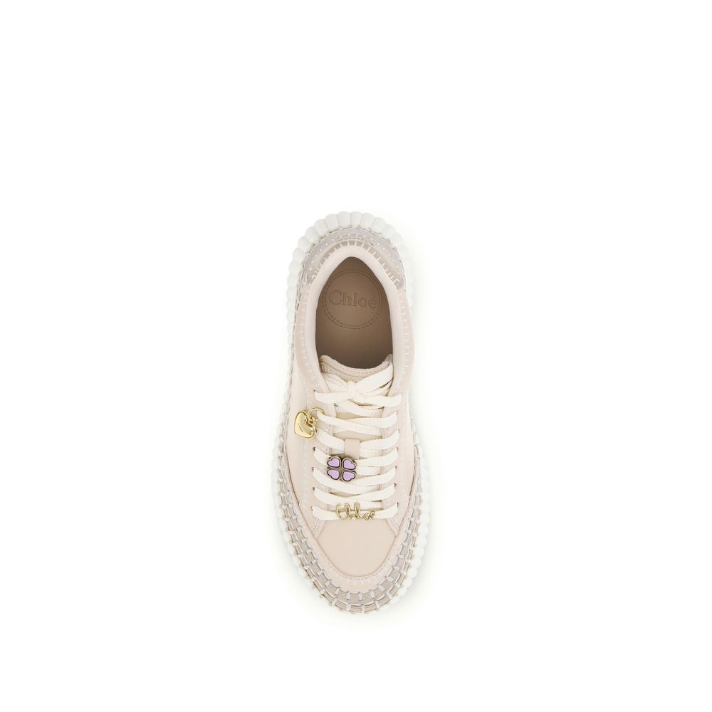 ChloƩ Beige Calf Leather Bos Taurus Platform Sneakers - Image 4