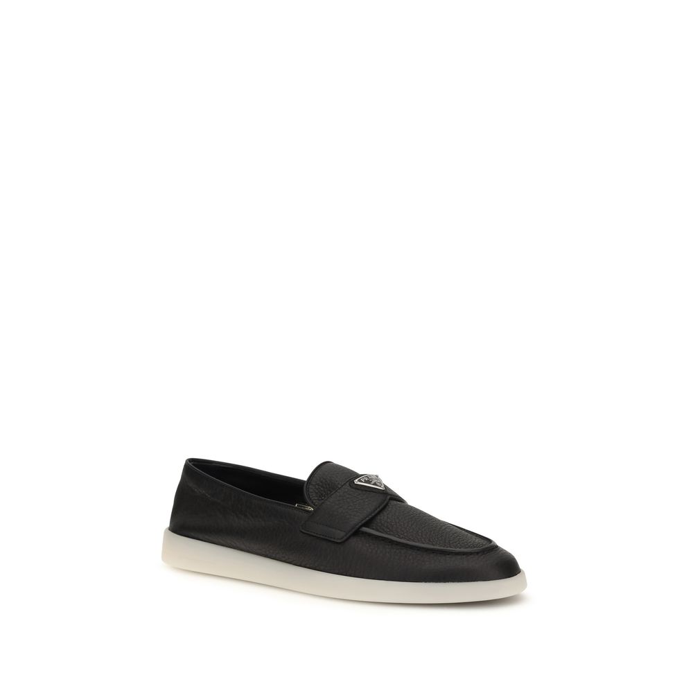 Prada Black Calf Leather Bos Taurus Slip-On Loafers - Image 2