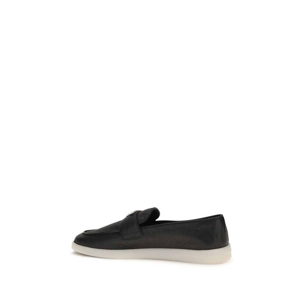 Prada Black Calf Leather Bos Taurus Slip-On Loafers - Image 3