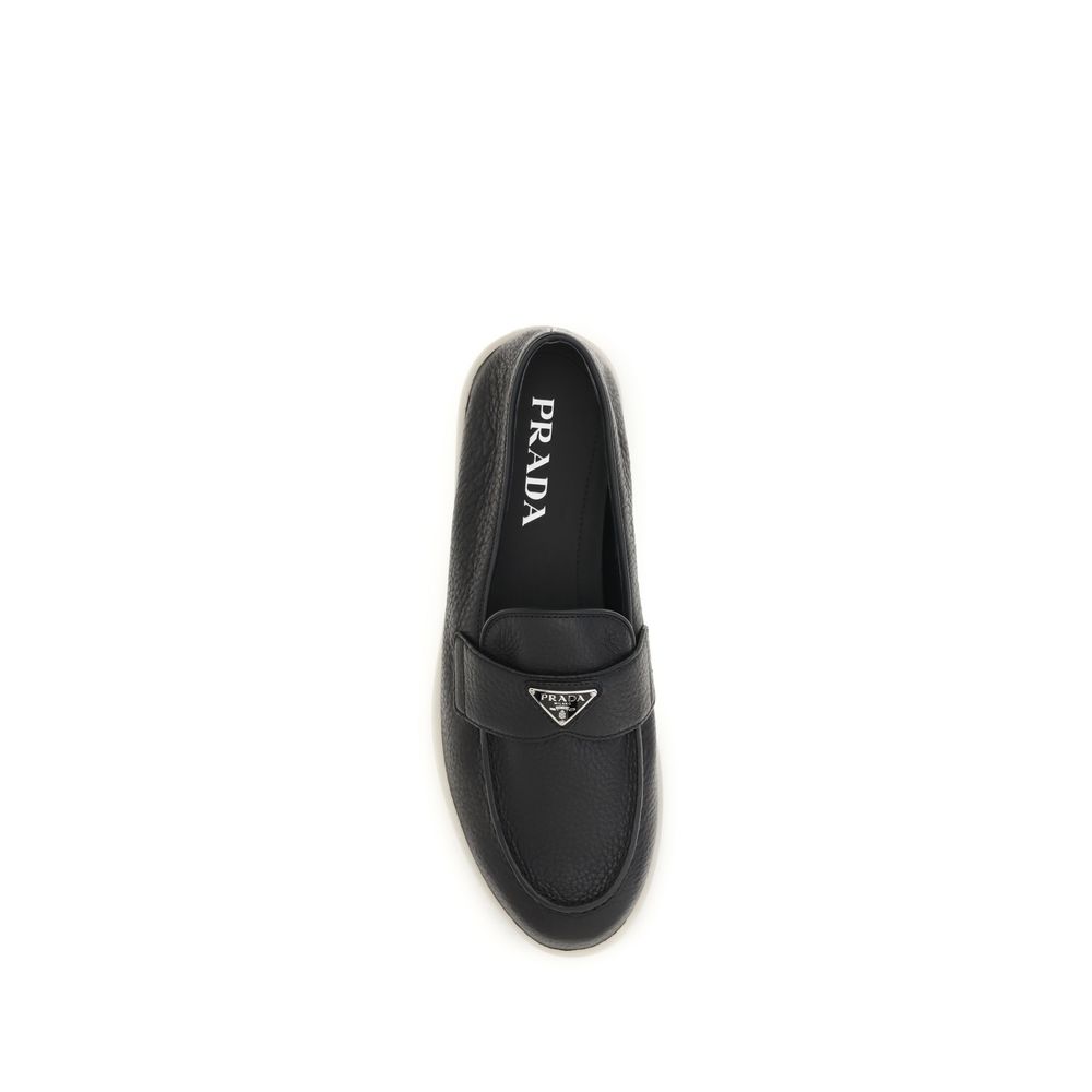 Prada Black Calf Leather Bos Taurus Slip-On Loafers - Image 4