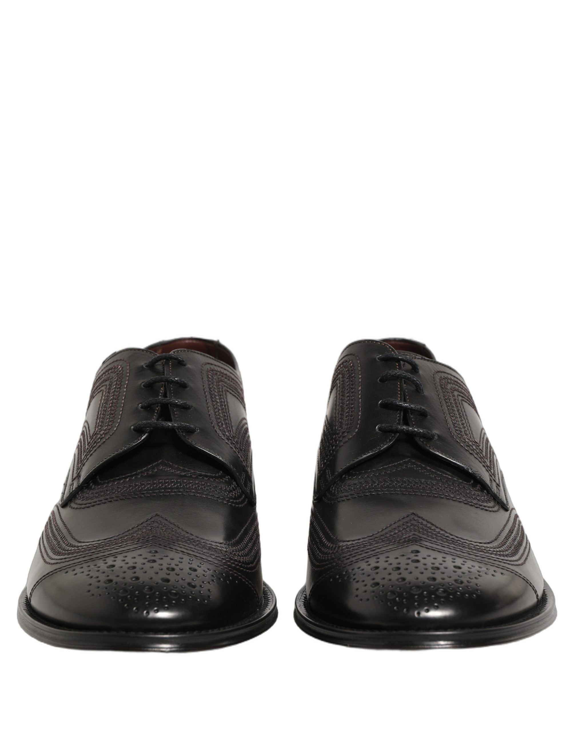 Dolce & Gabbana Black Embroidered Leather Derby Dress Shoes - Image 2