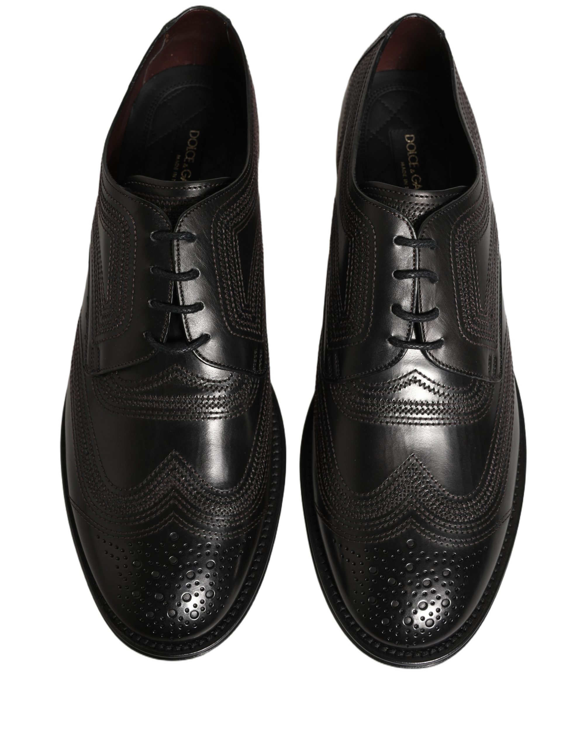 Dolce & Gabbana Black Embroidered Leather Derby Dress Shoes - Image 3
