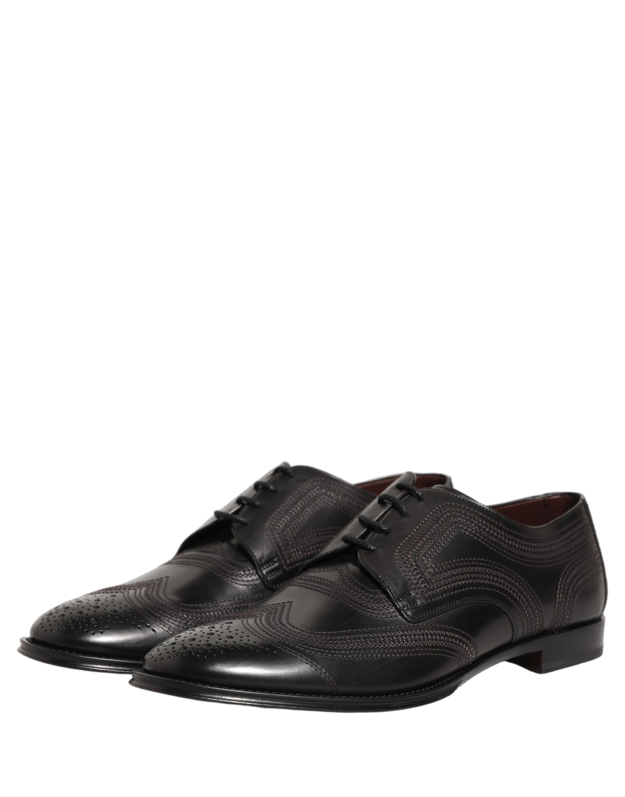 Dolce & Gabbana Black Embroidered Leather Derby Dress Shoes - Image 4