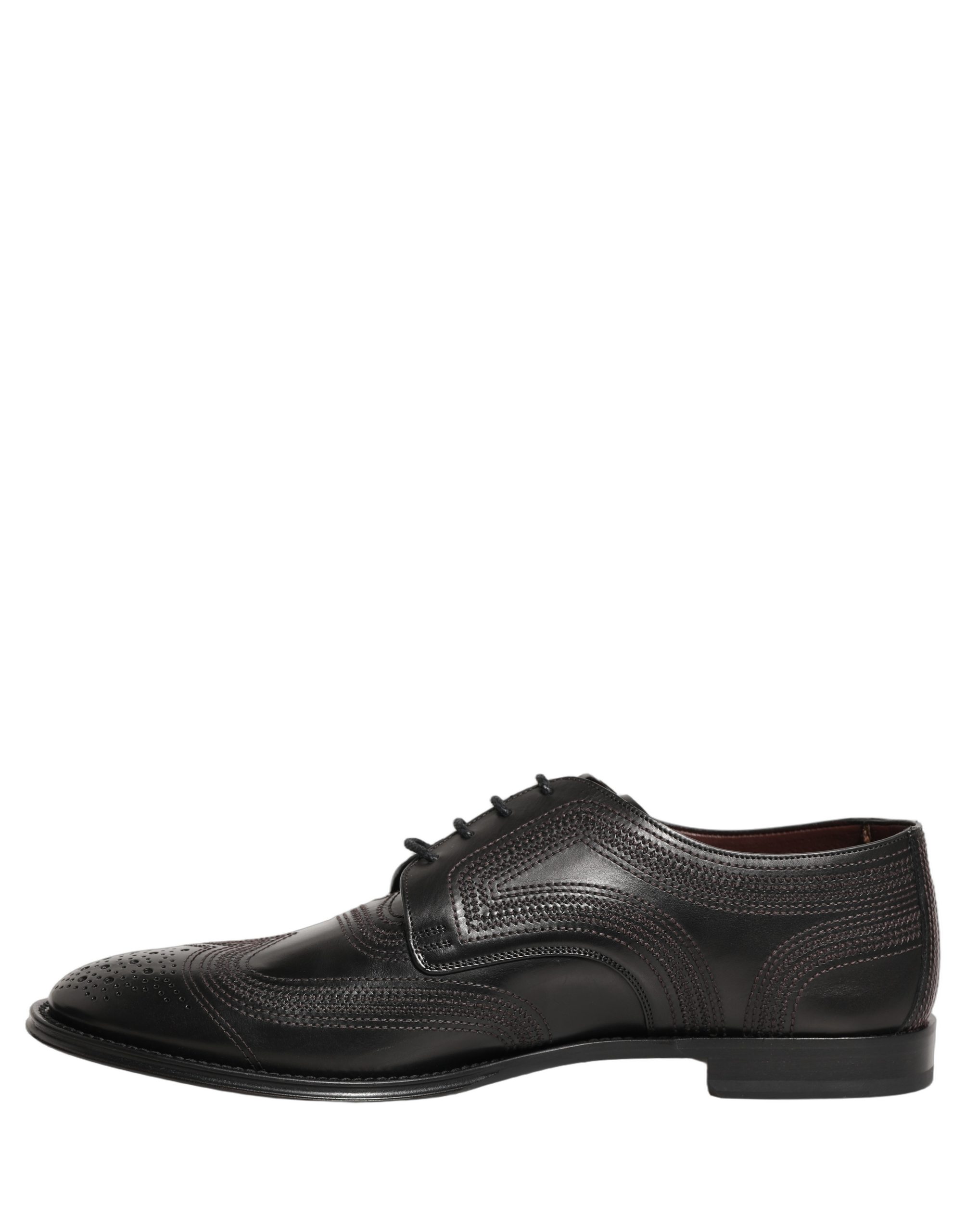 Dolce & Gabbana Black Embroidered Leather Derby Dress Shoes - Image 6