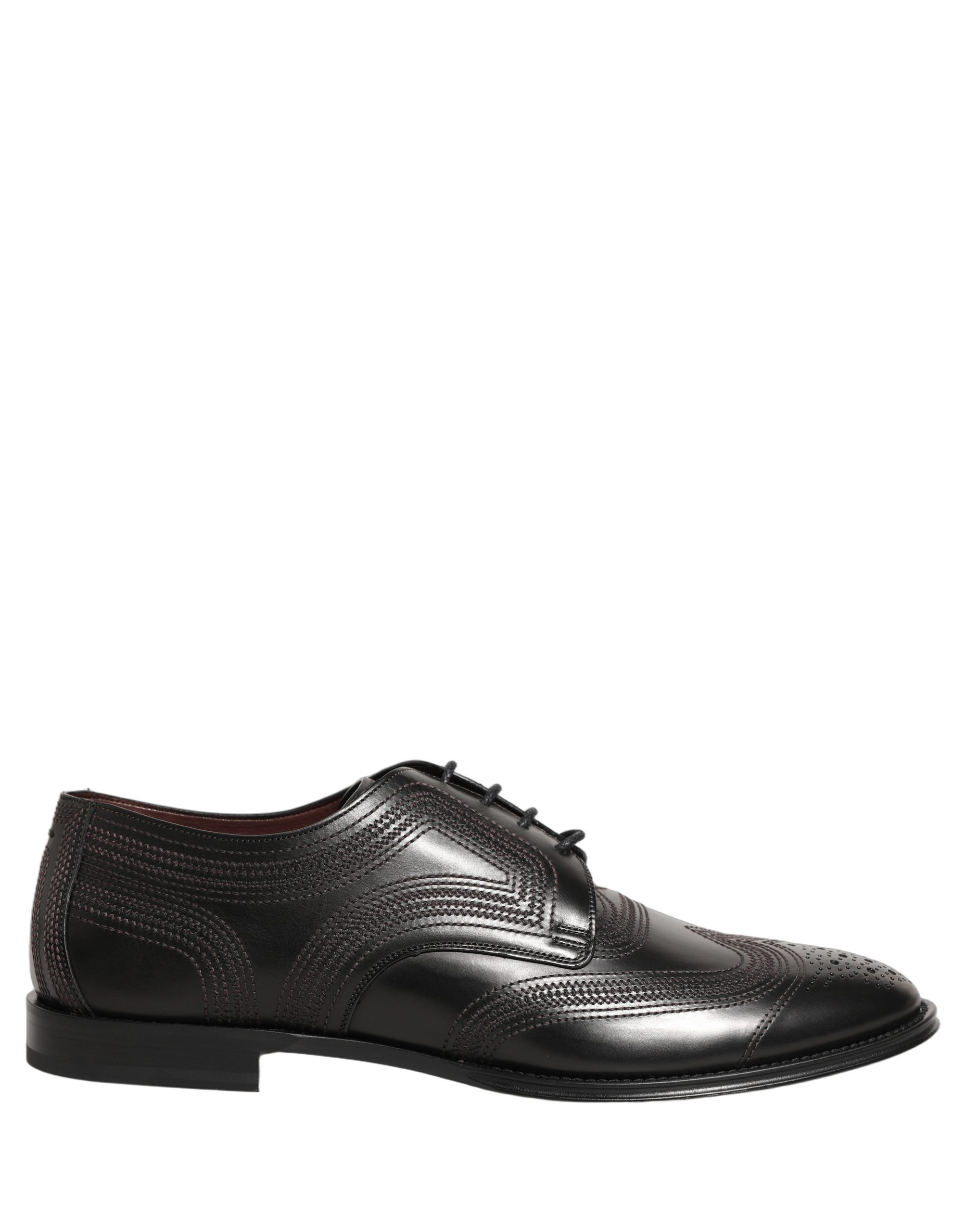 Dolce & Gabbana Black Embroidered Leather Derby Dress Shoes - Image 7