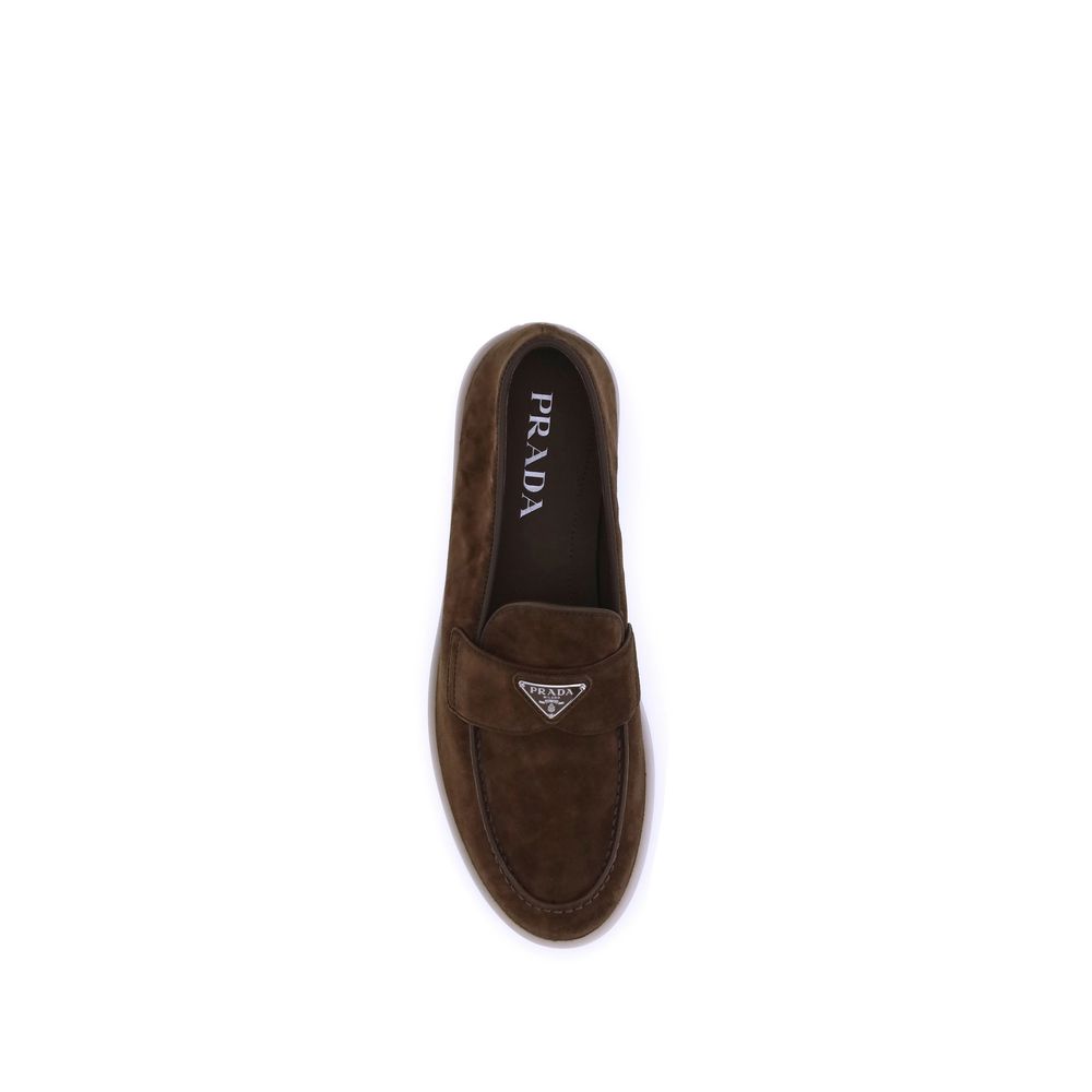 Prada Brown Calf Leather Bos Taurus Slip-On Loafers - Image 4