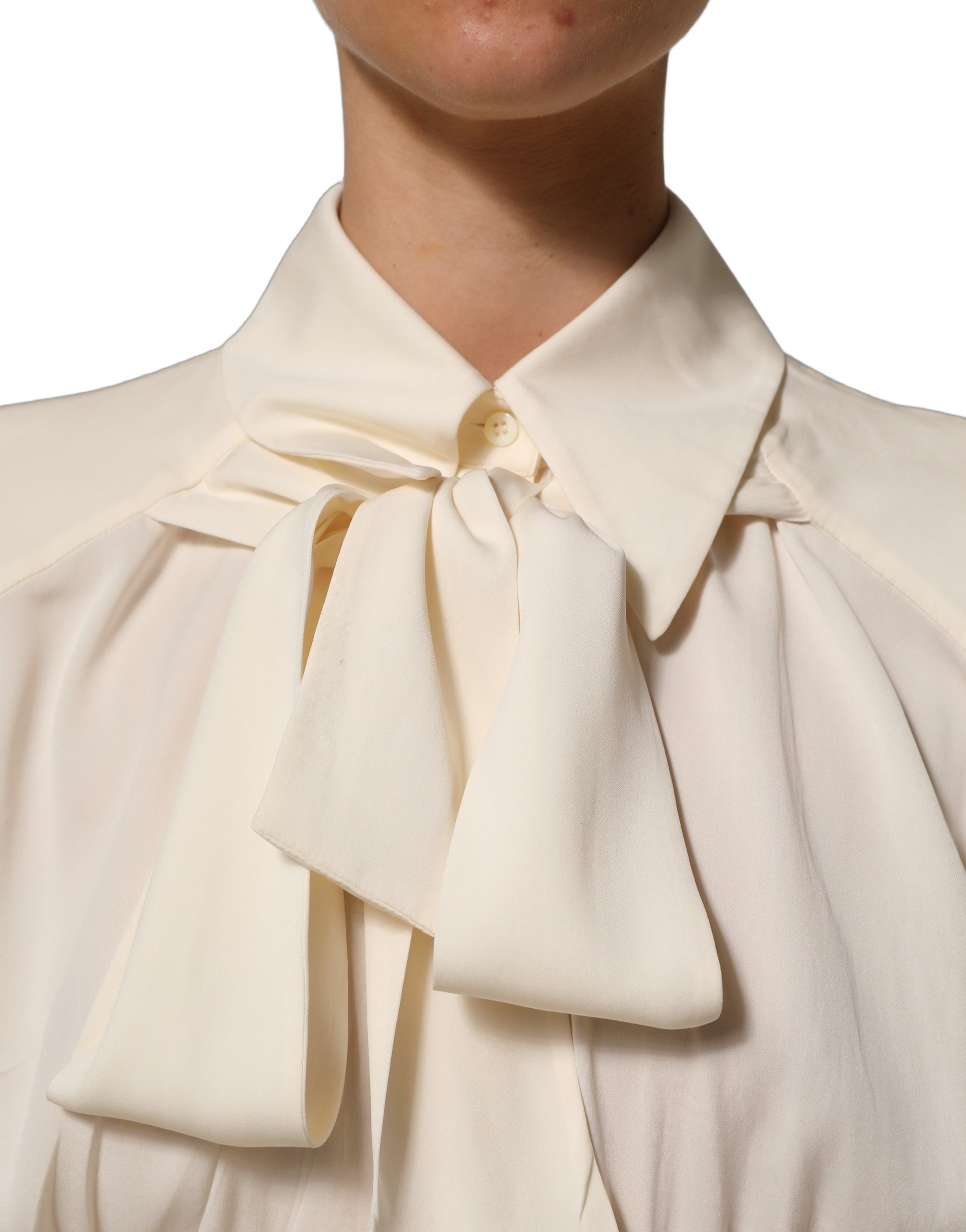 Dolce & Gabbana Off White Ascot Collar Long Sleeves Blouse Top - Image 6