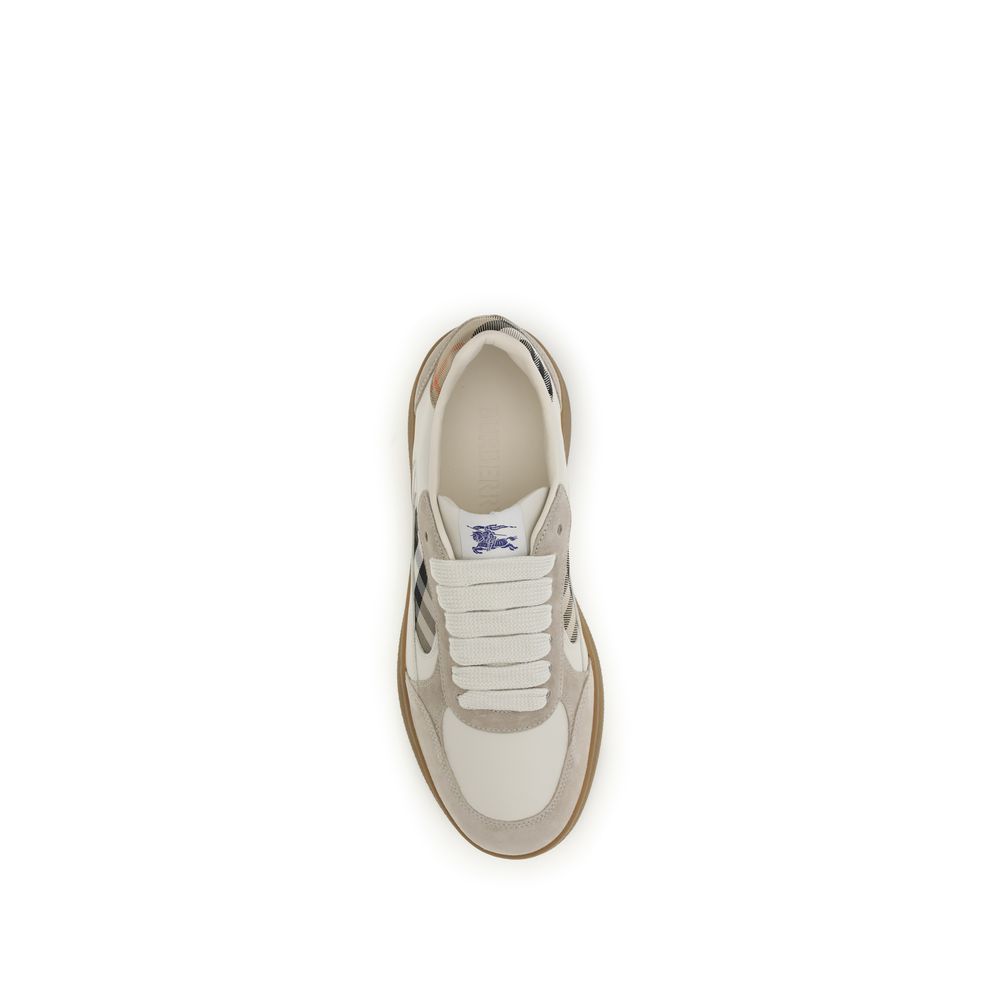 Burberry Beige Calf Leather Bos Taurus Low Top Sneakers - Image 4