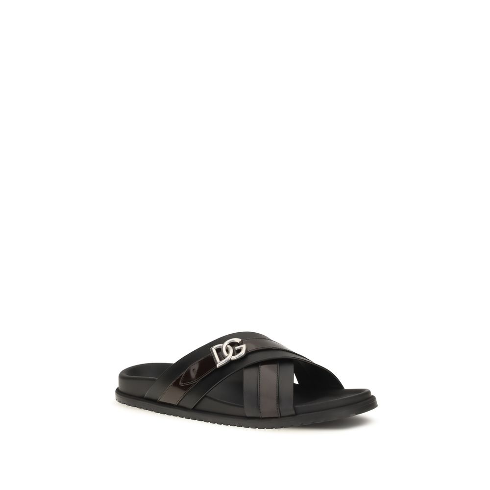 Dolce & Gabbana Black Calf Leather Bos Taurus Sandals - Image 2