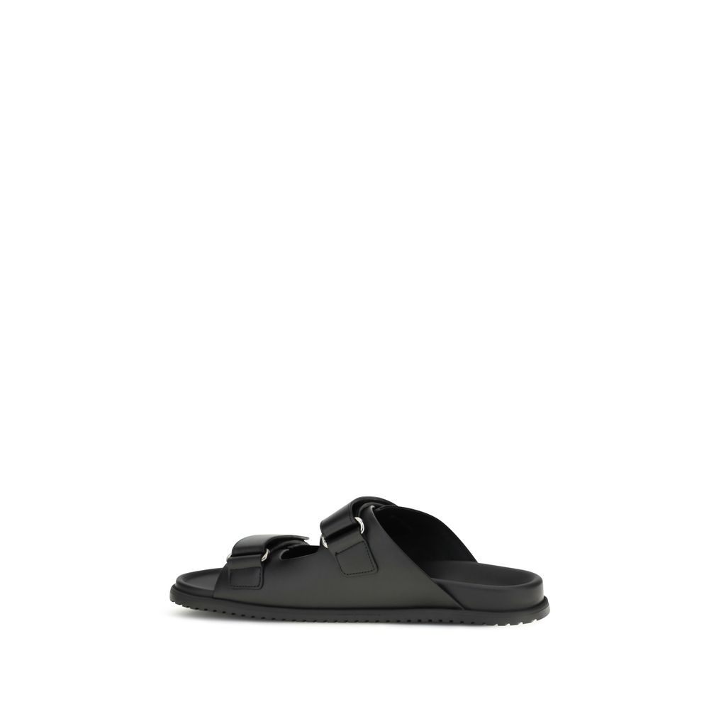 Dolce & Gabbana Black Calf Leather Bos Taurus Flat Sandals - Image 3