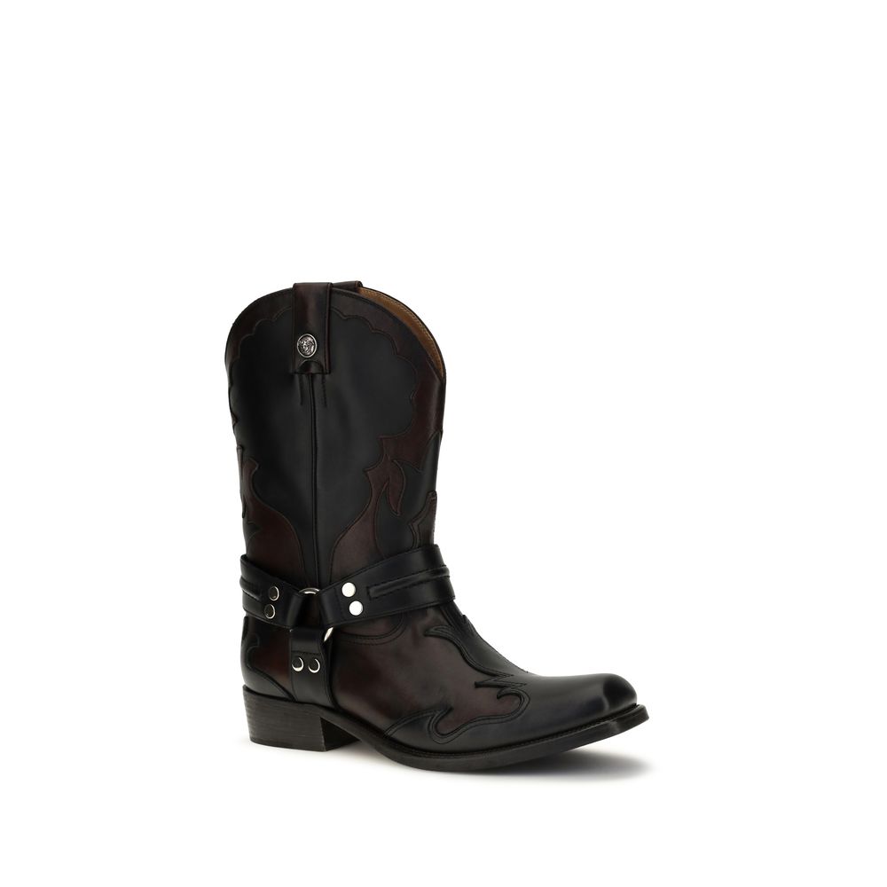 Versace Black Calf Leather Bos Taurus Boots - Image 2
