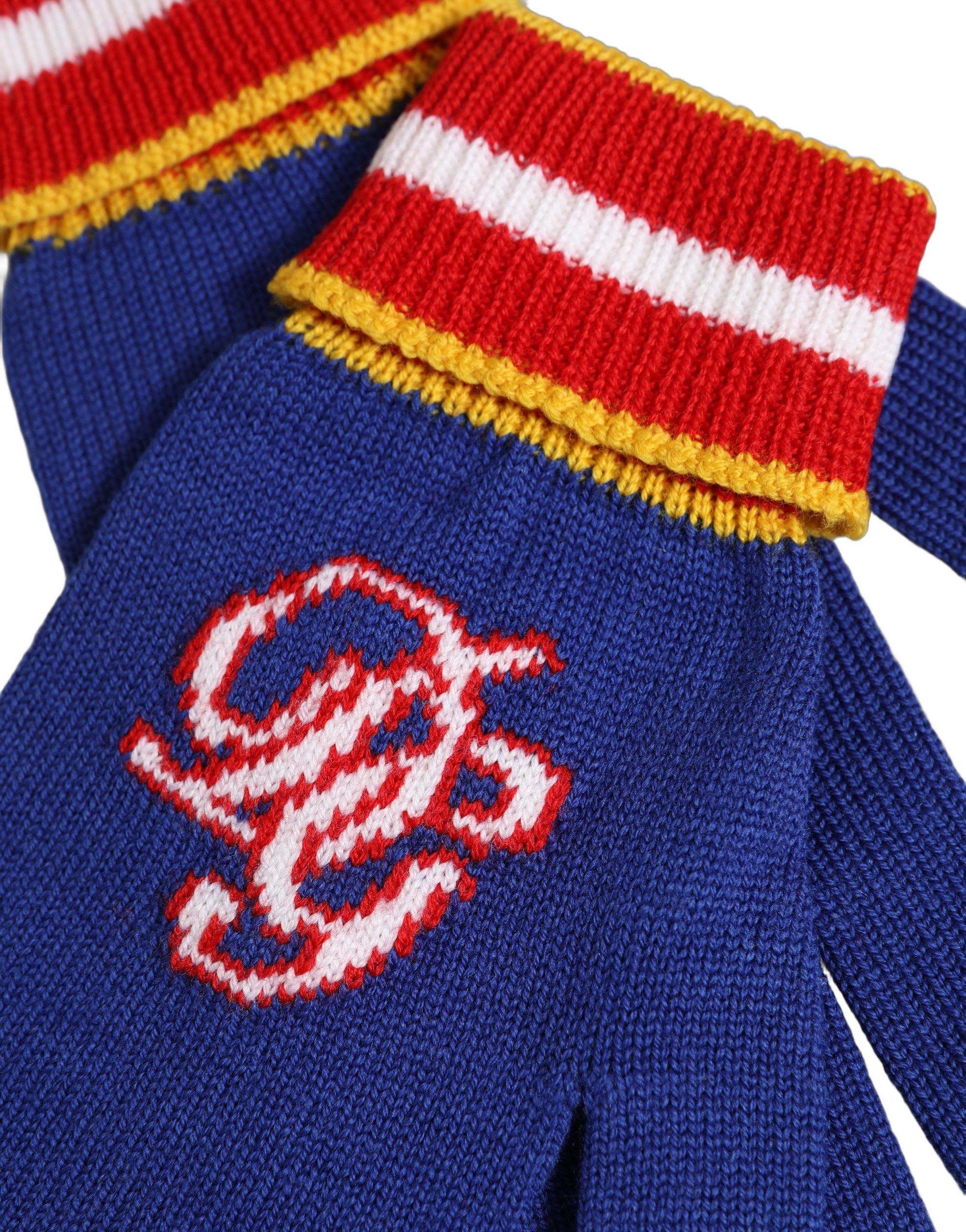 Dolce & Gabbana Blue Striped Wool DG Logo Embroidered Gloves - Image 2