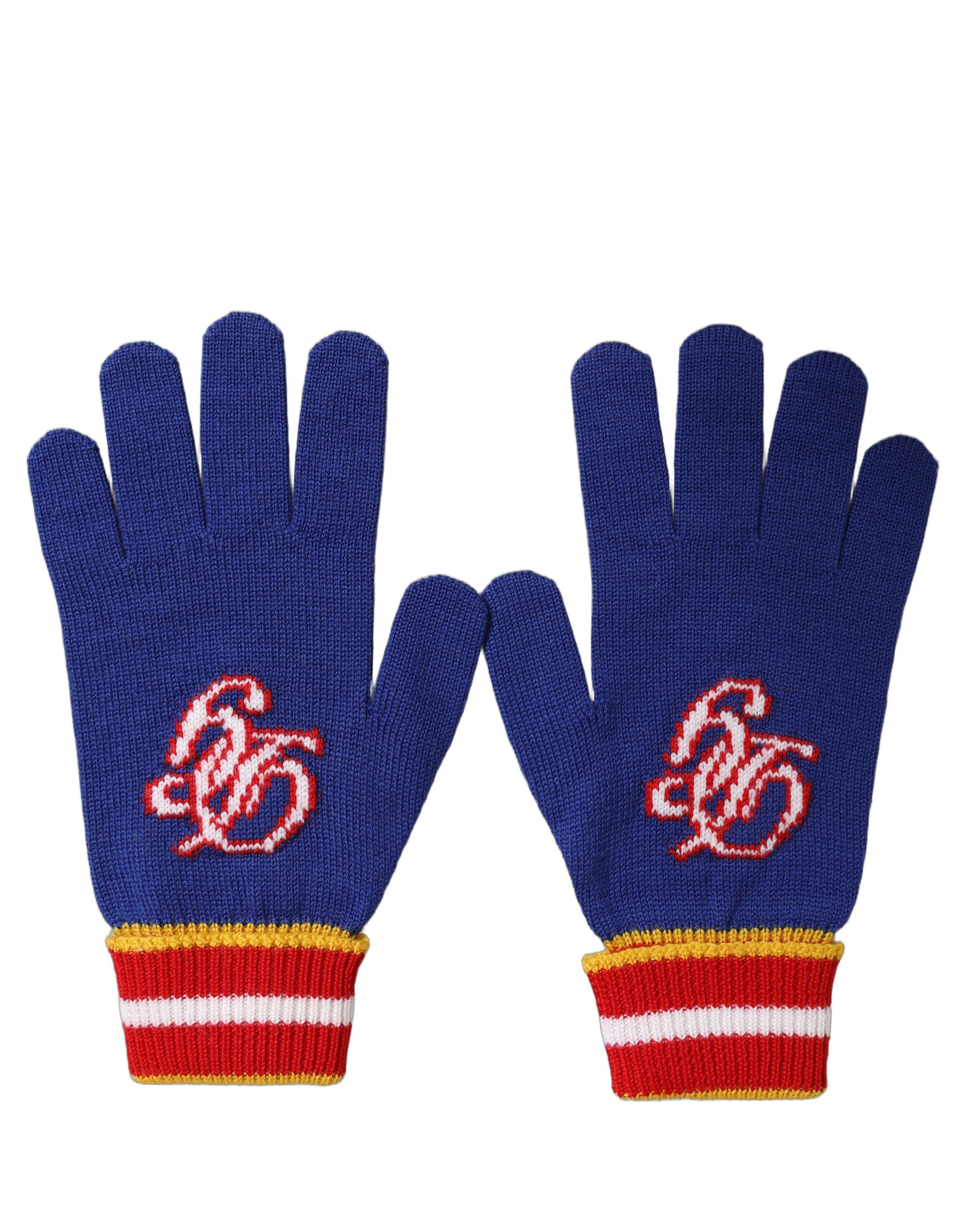 Dolce & Gabbana Blue Striped Wool DG Logo Embroidered Gloves - Image 4