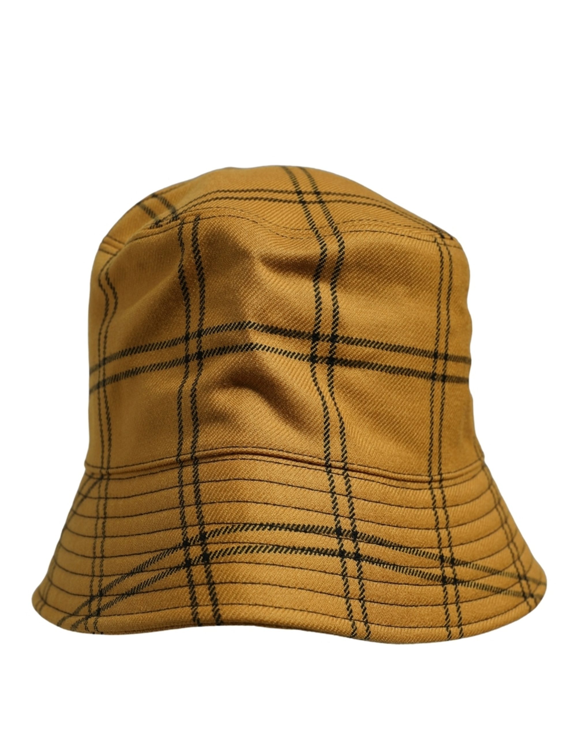 Dolce & Gabbana Men Dark Yellow Check Wide Brim Bucket Cap Hat - Image 2