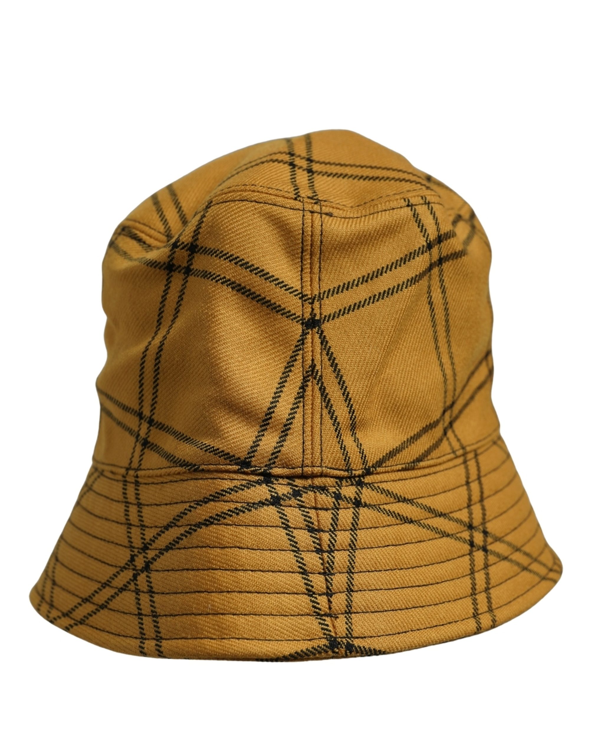 Dolce & Gabbana Men Dark Yellow Check Wide Brim Bucket Cap Hat - Image 4