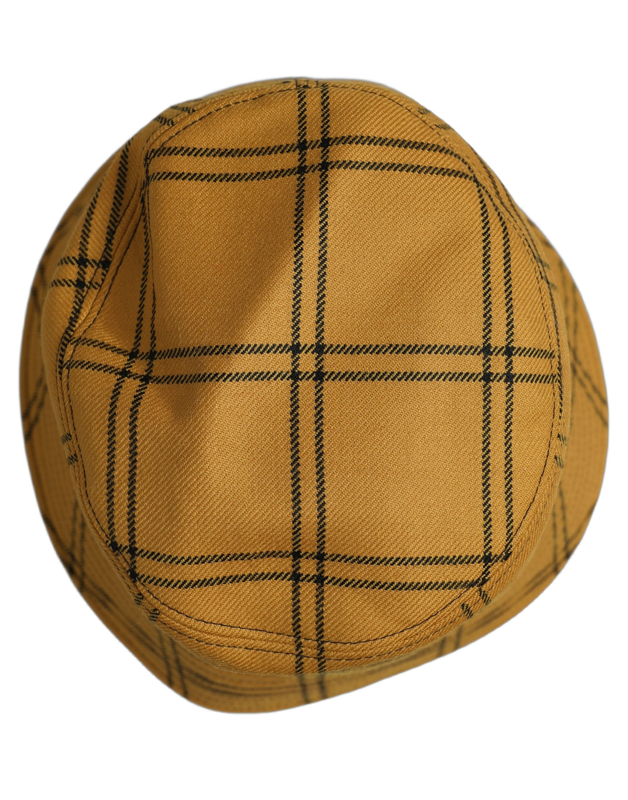 Dolce & Gabbana Men Dark Yellow Check Wide Brim Bucket Cap Hat - Image 5