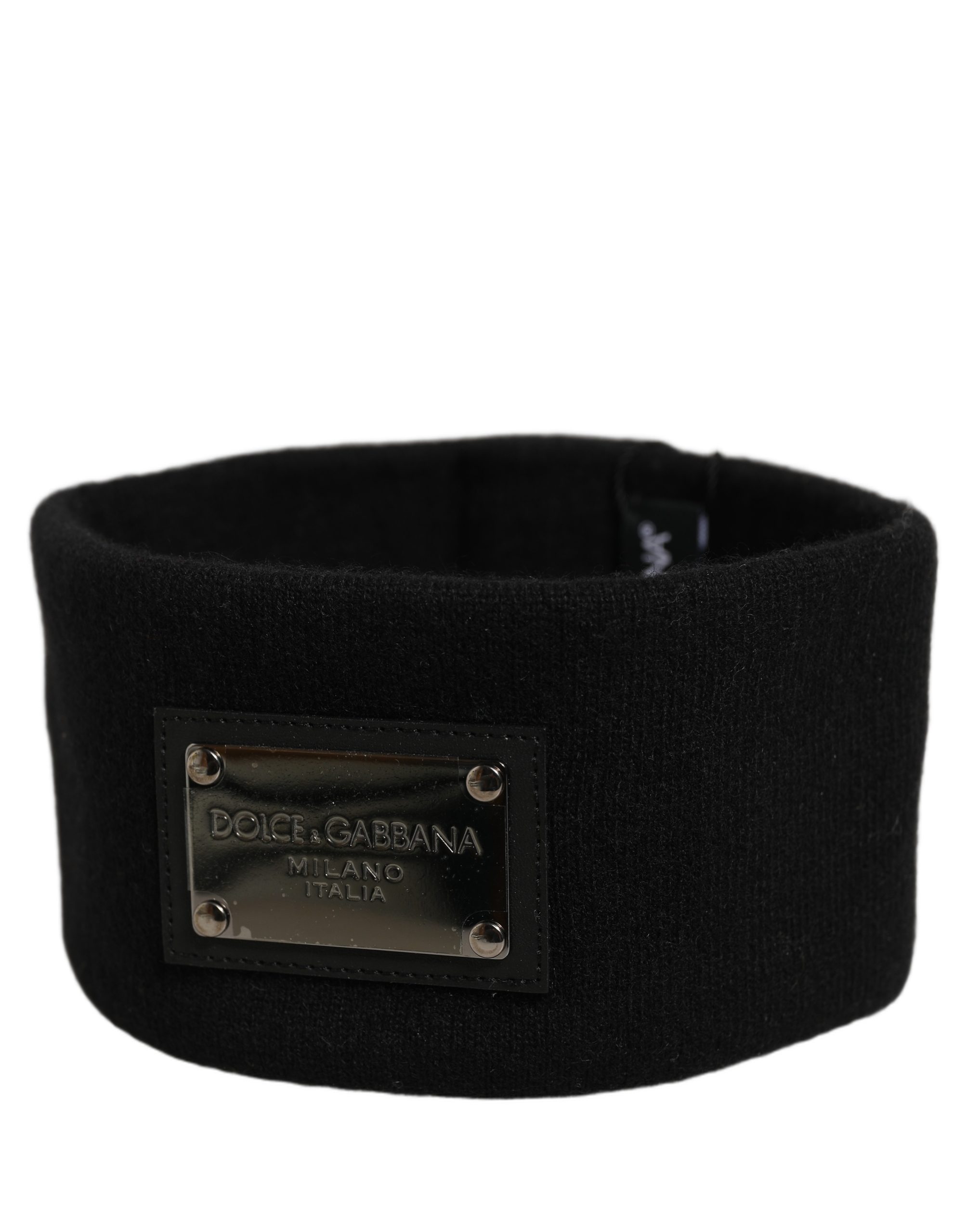 Dolce & Gabbana Men Black Cashmere Logo Plaque Head Band One Size Hat - Image 2