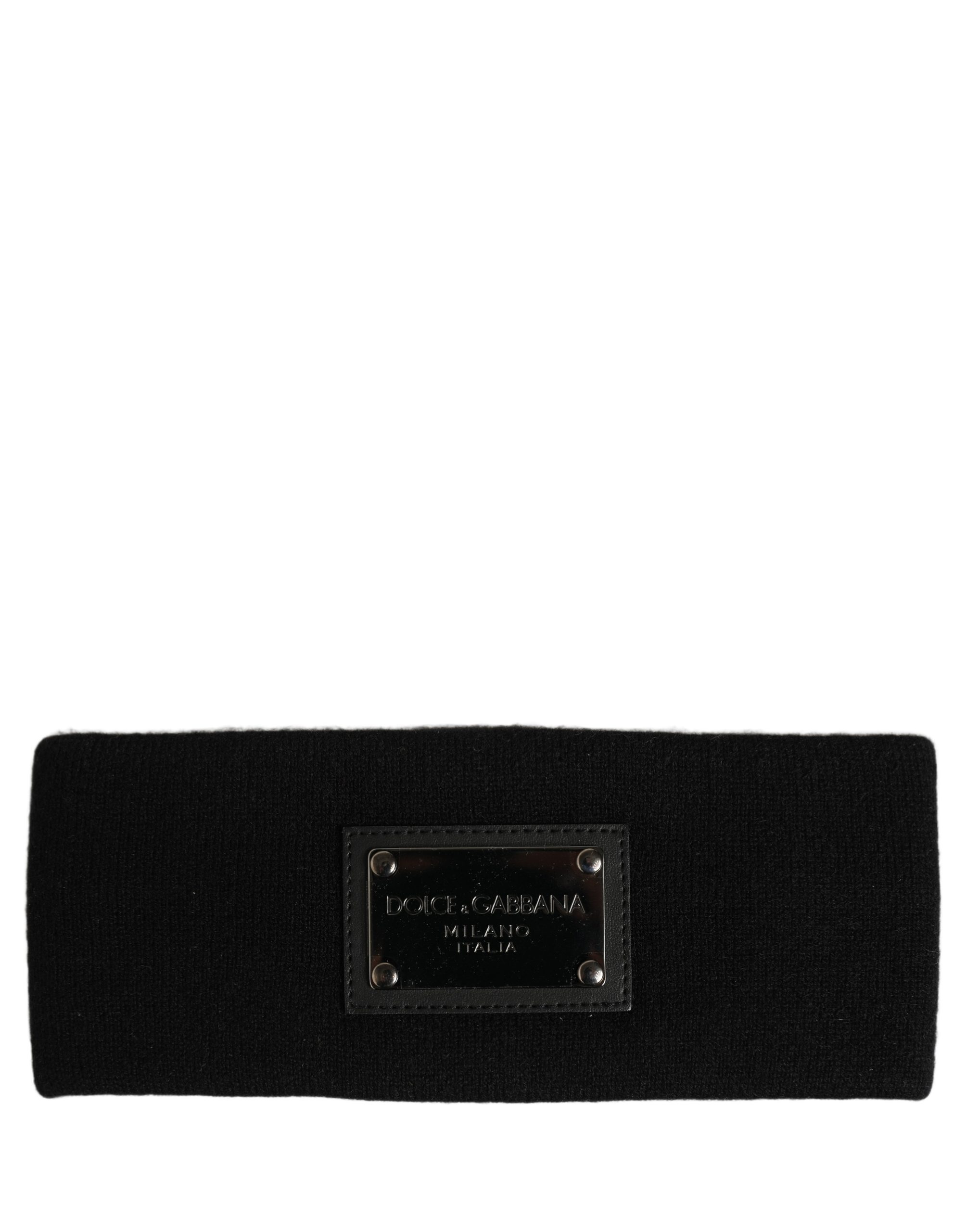 Dolce & Gabbana Men Black Cashmere Logo Plaque Head Band One Size Hat - Image 3