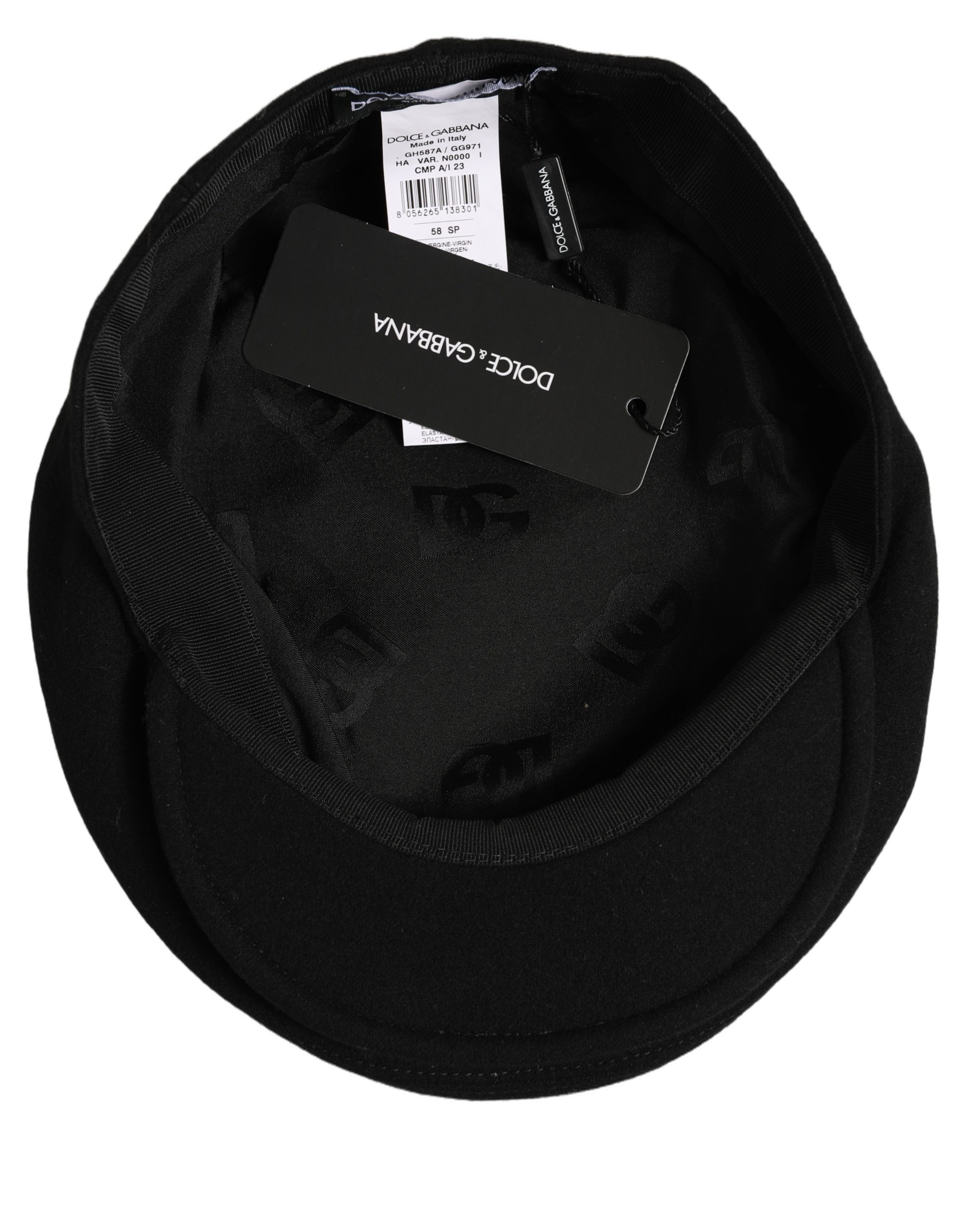 Dolce & Gabbana Men Black Wool Blend Flat Cloth Newsboy Cap Hat - Image 5