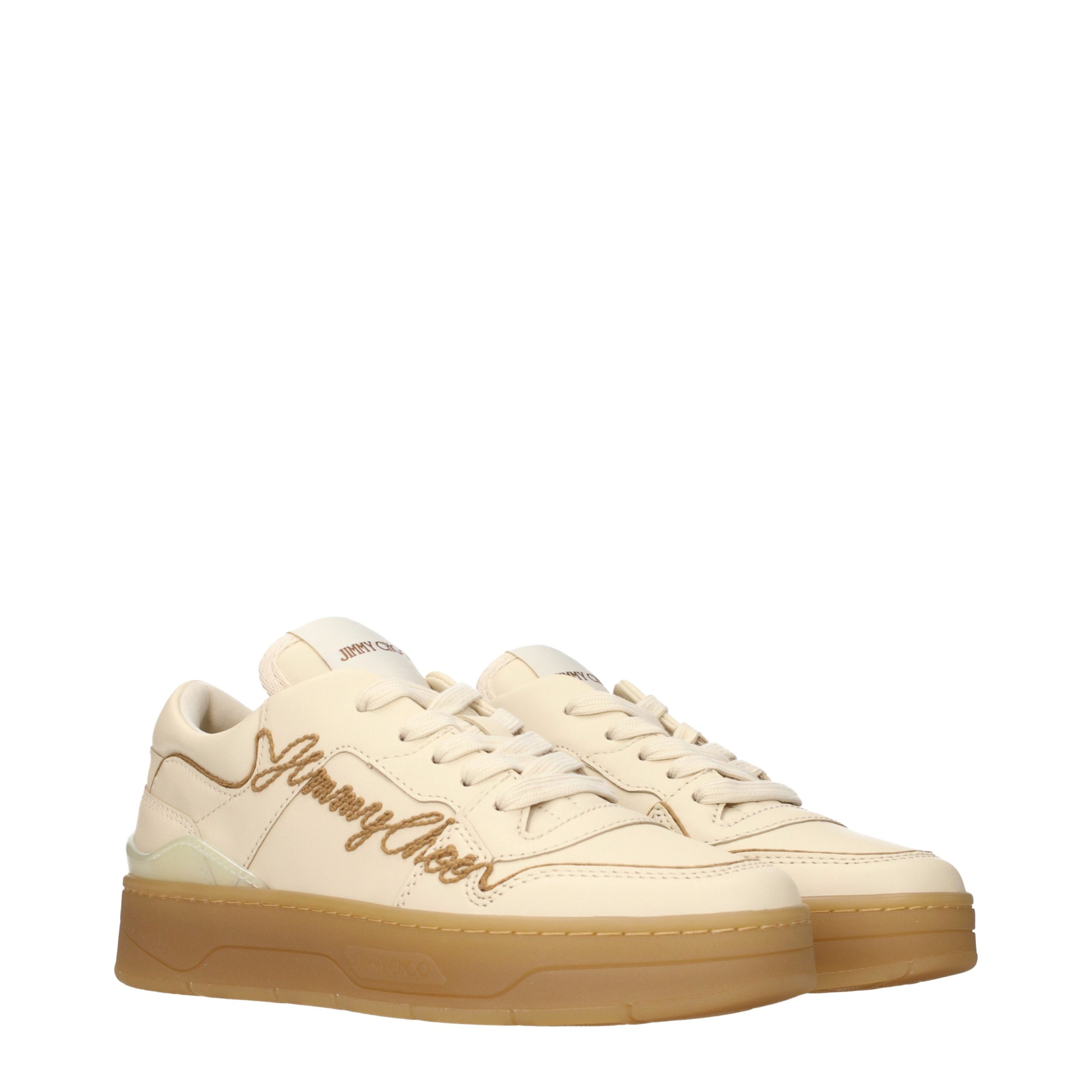 Jimmy Choo Beige Leather Low Top Sneakers - Image 2