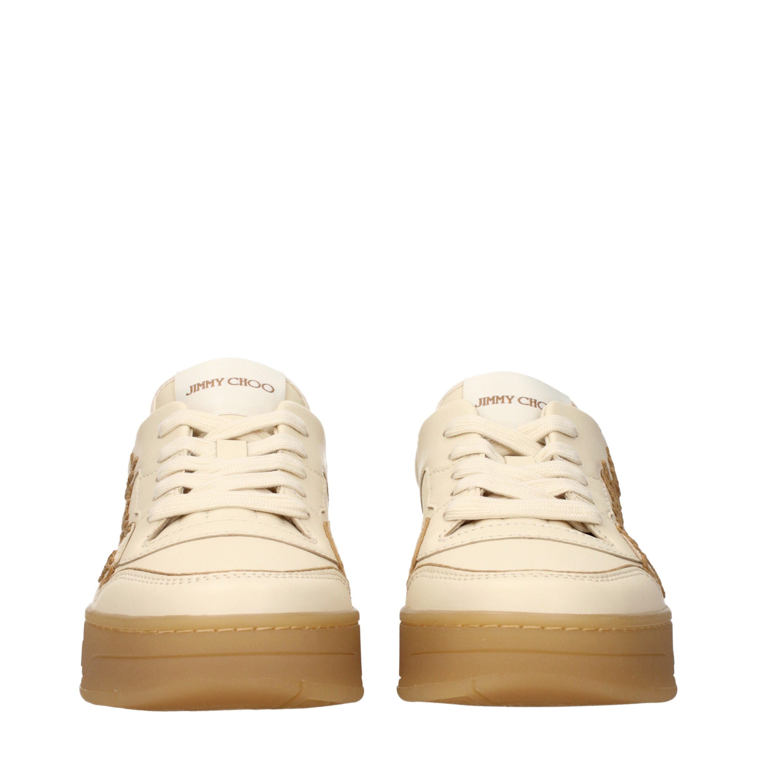 Jimmy Choo Beige Leather Low Top Sneakers - Image 3