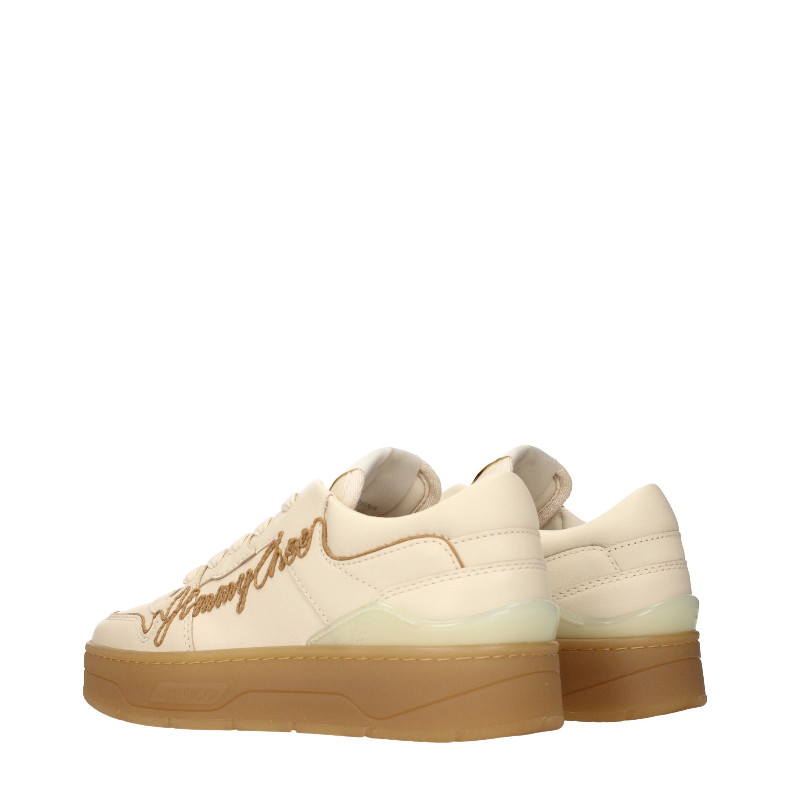 Jimmy Choo Beige Leather Low Top Sneakers - Image 4