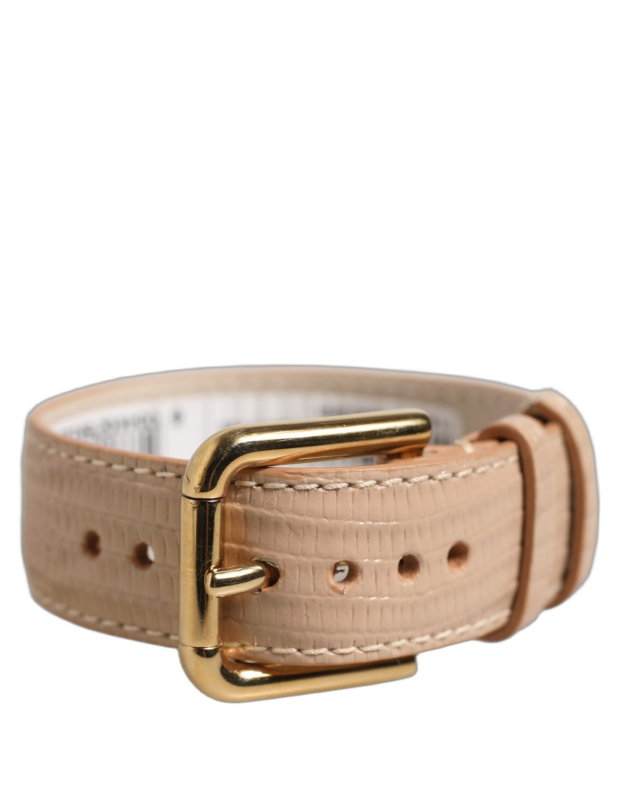 Dolce & Gabbana Beige Textured Leather Gold Buckle Belt Strap Bracelet - Image 2