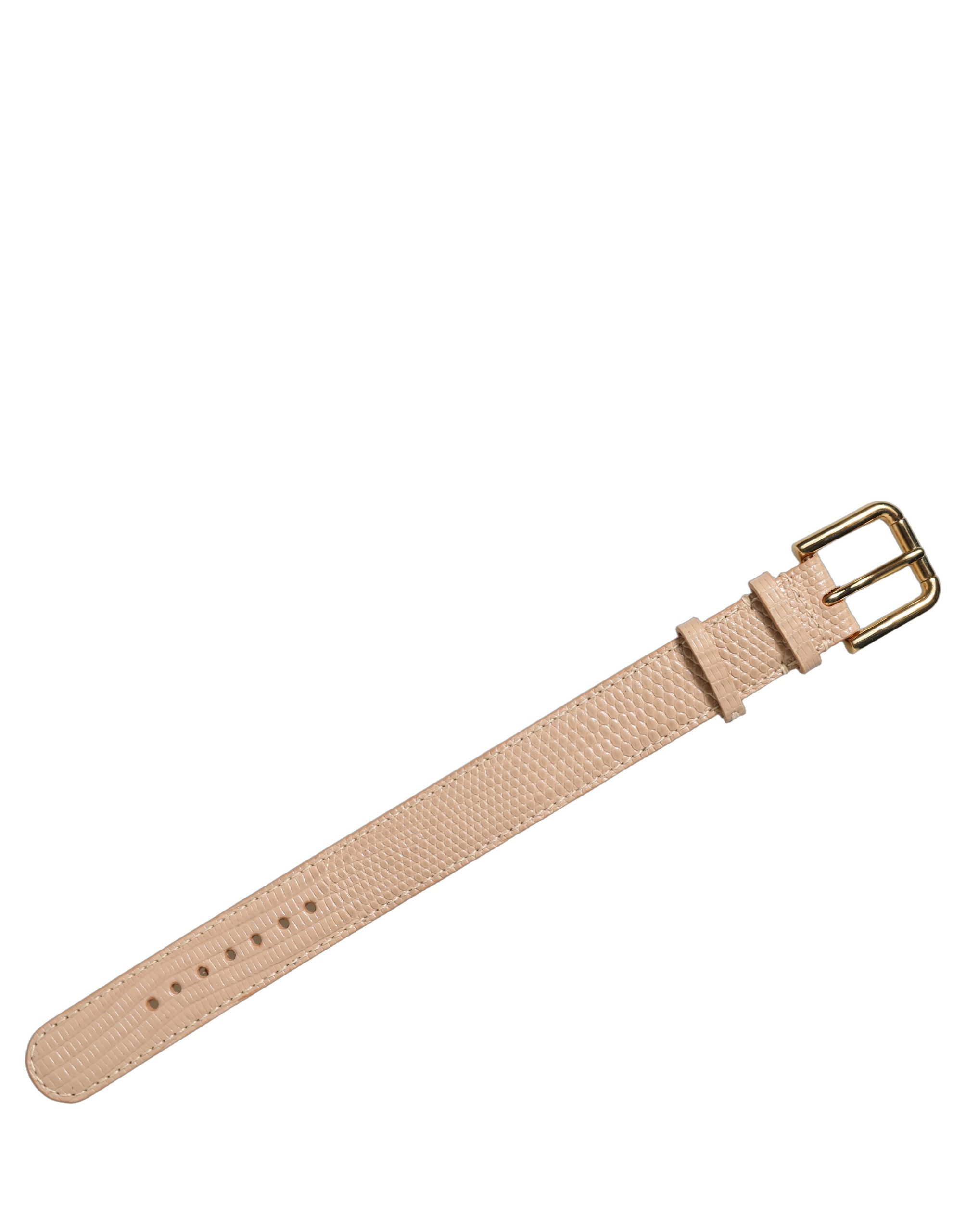 Dolce & Gabbana Beige Textured Leather Gold Buckle Belt Strap Bracelet - Image 3