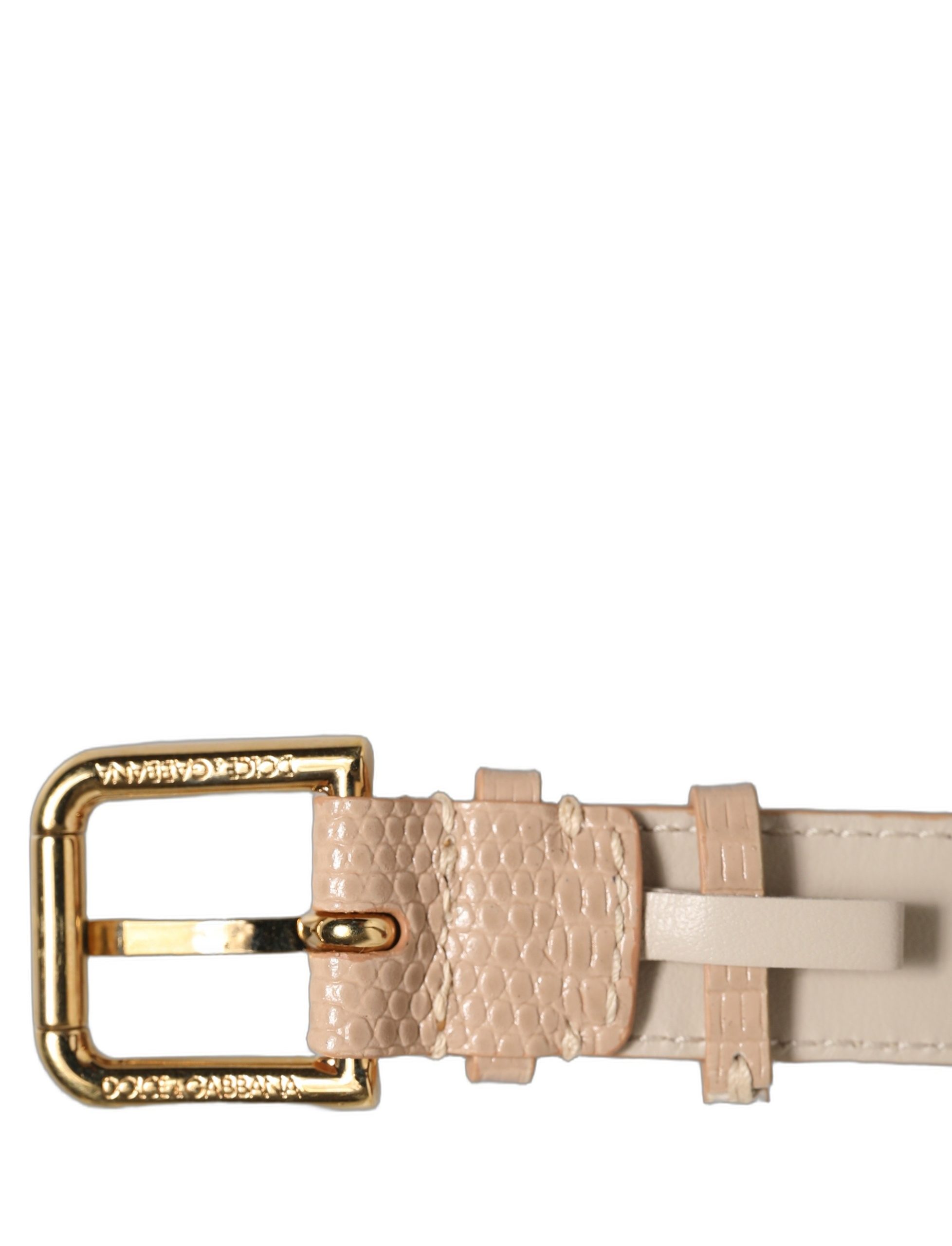 Dolce & Gabbana Beige Textured Leather Gold Buckle Belt Strap Bracelet - Image 6
