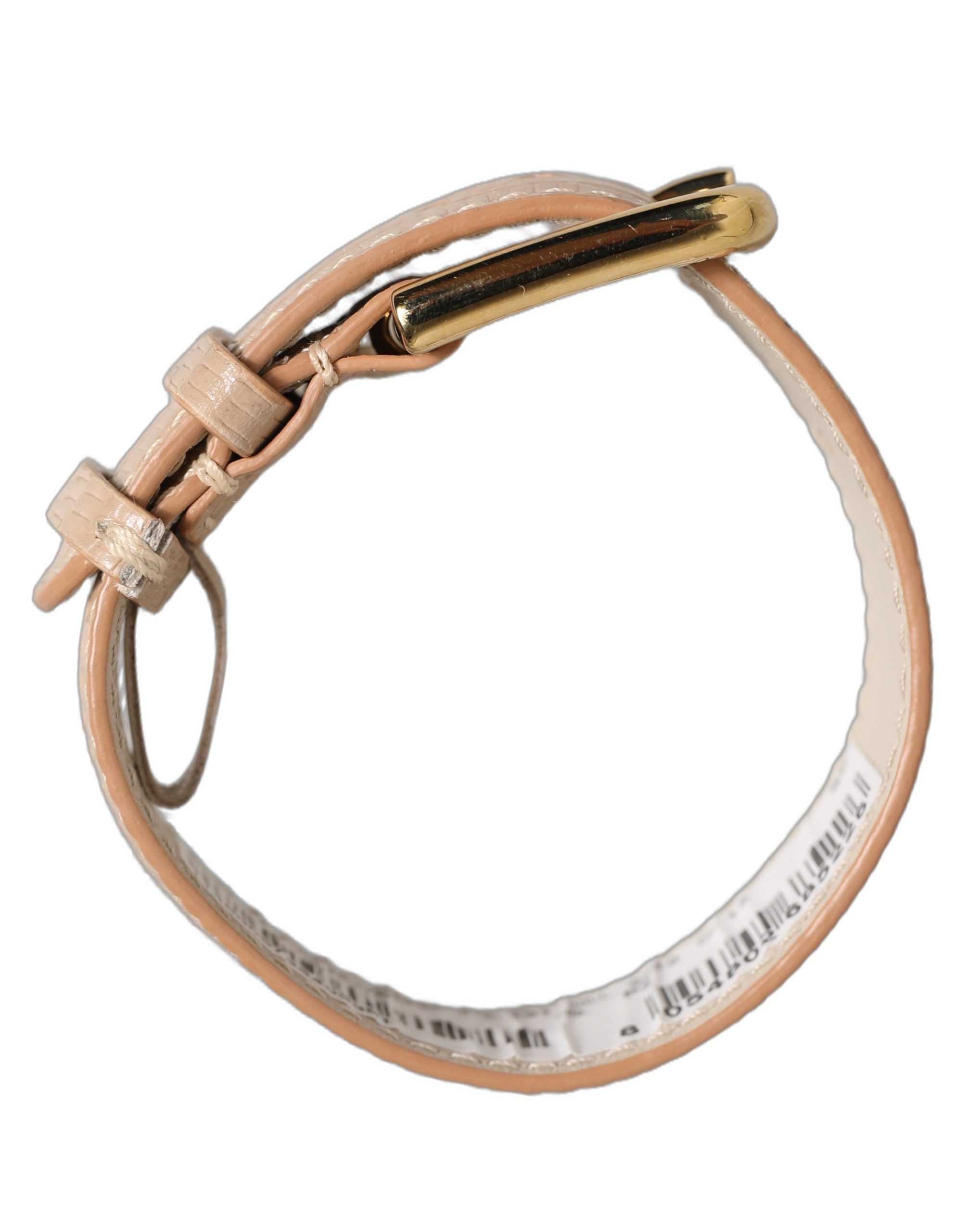 Dolce & Gabbana Beige Textured Leather Gold Buckle Belt Strap Bracelet - Image 7