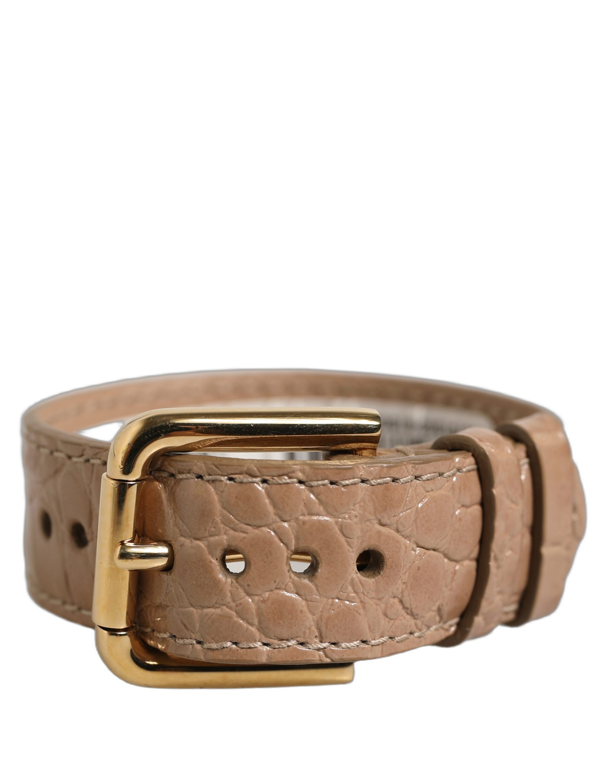 Dolce & Gabbana Brown Embossed Leather Gold Buckle Belt Strap Bracelet - Image 2