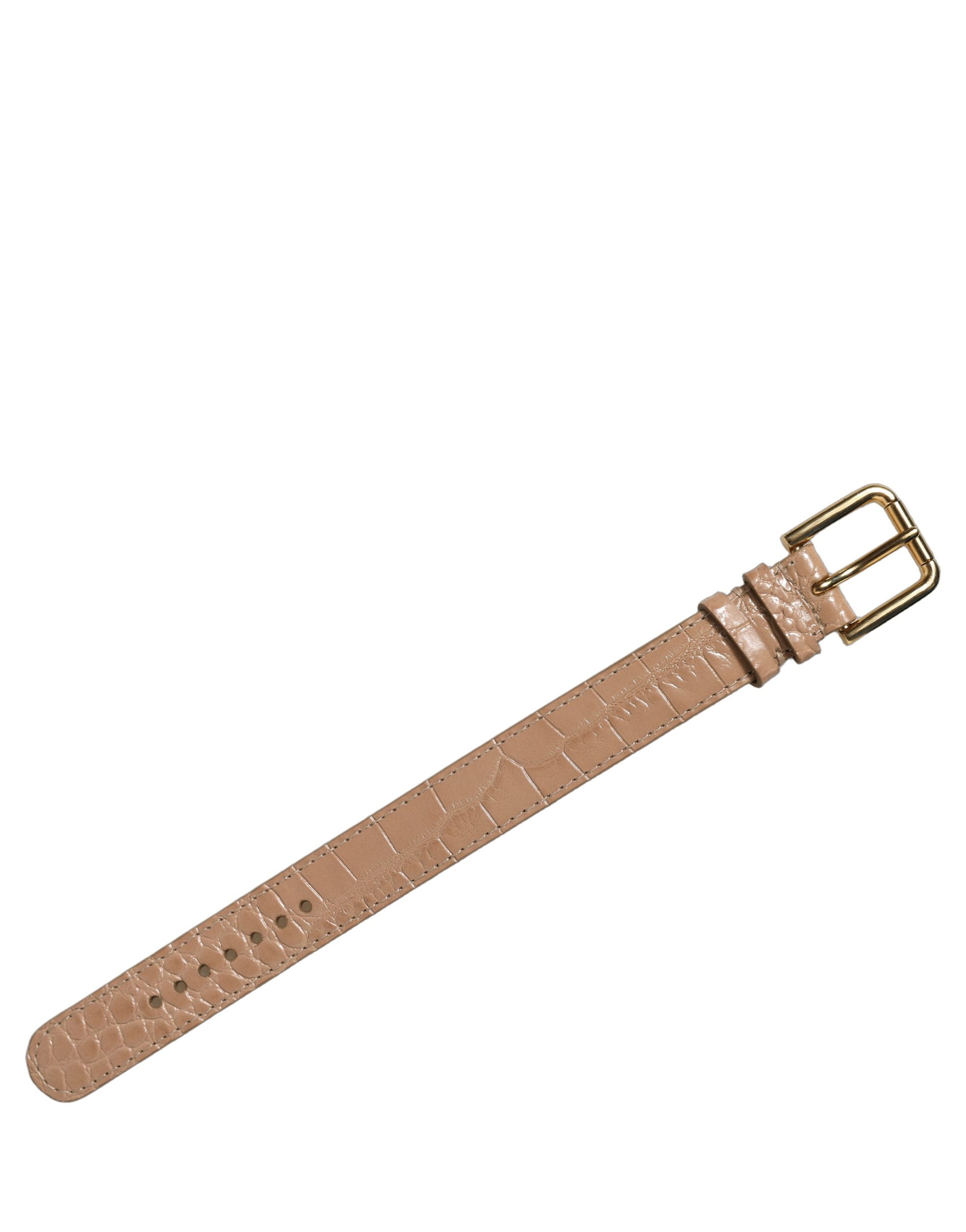 Dolce & Gabbana Brown Embossed Leather Gold Buckle Belt Strap Bracelet - Image 3