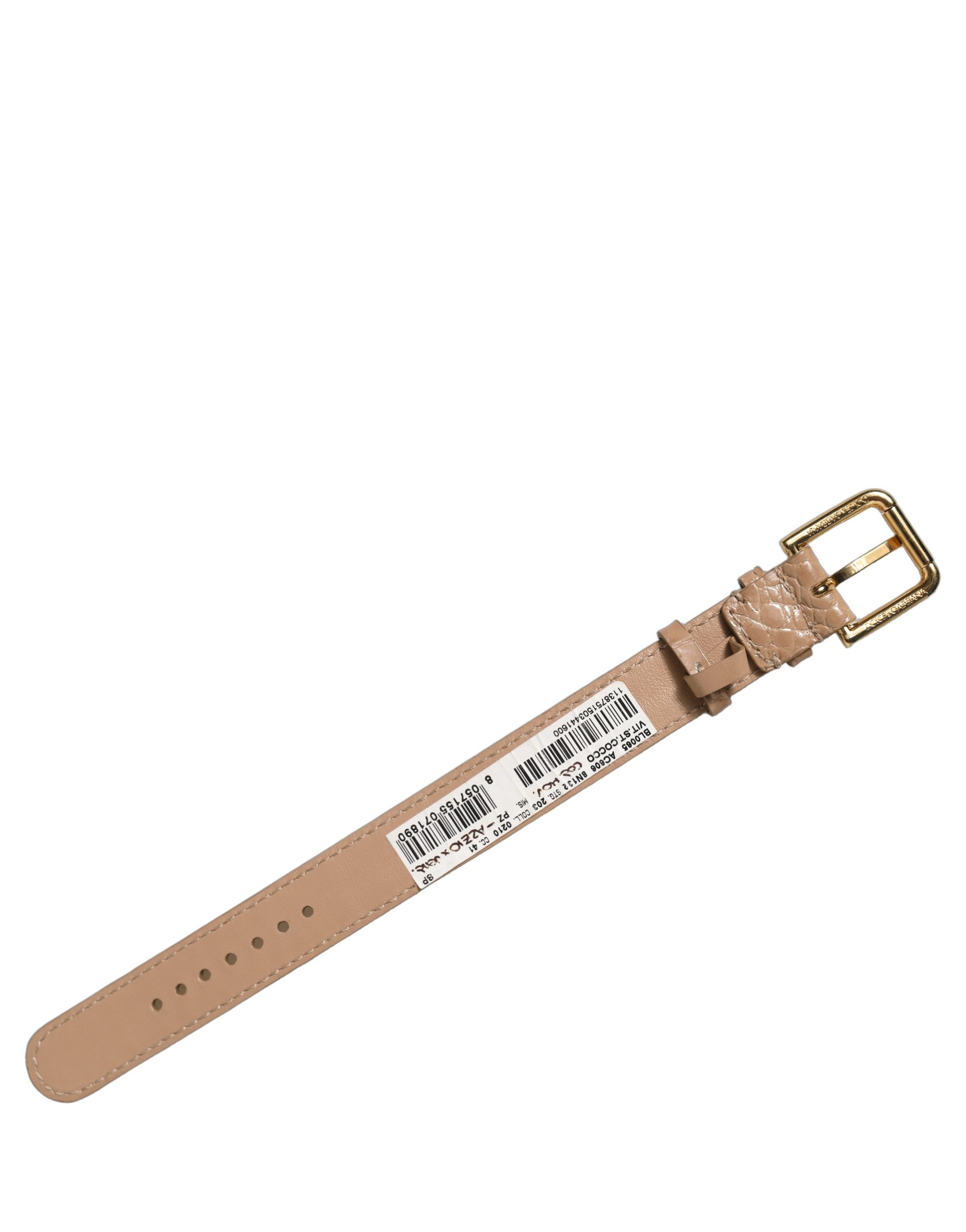 Dolce & Gabbana Brown Embossed Leather Gold Buckle Belt Strap Bracelet - Image 4