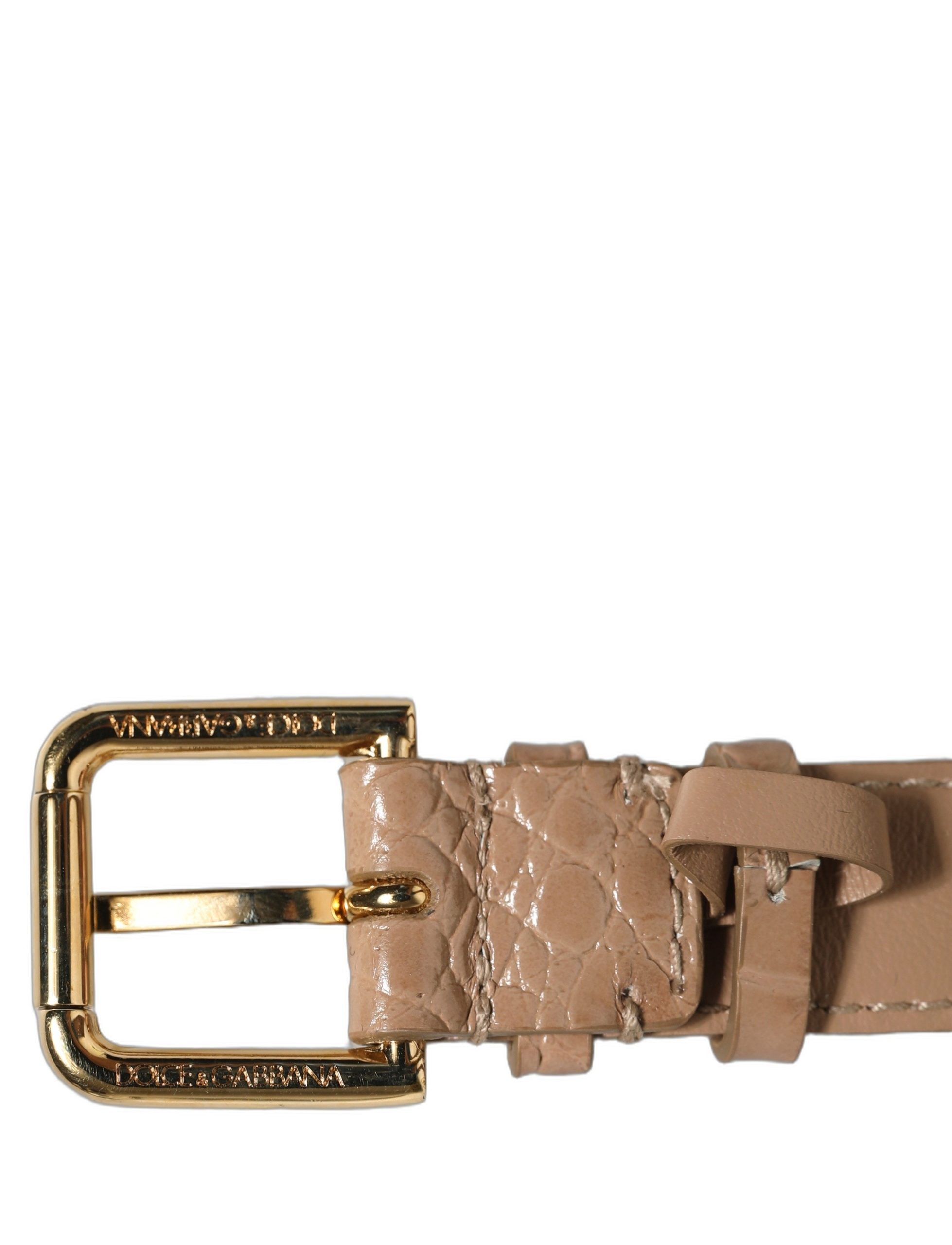Dolce & Gabbana Brown Embossed Leather Gold Buckle Belt Strap Bracelet - Image 6