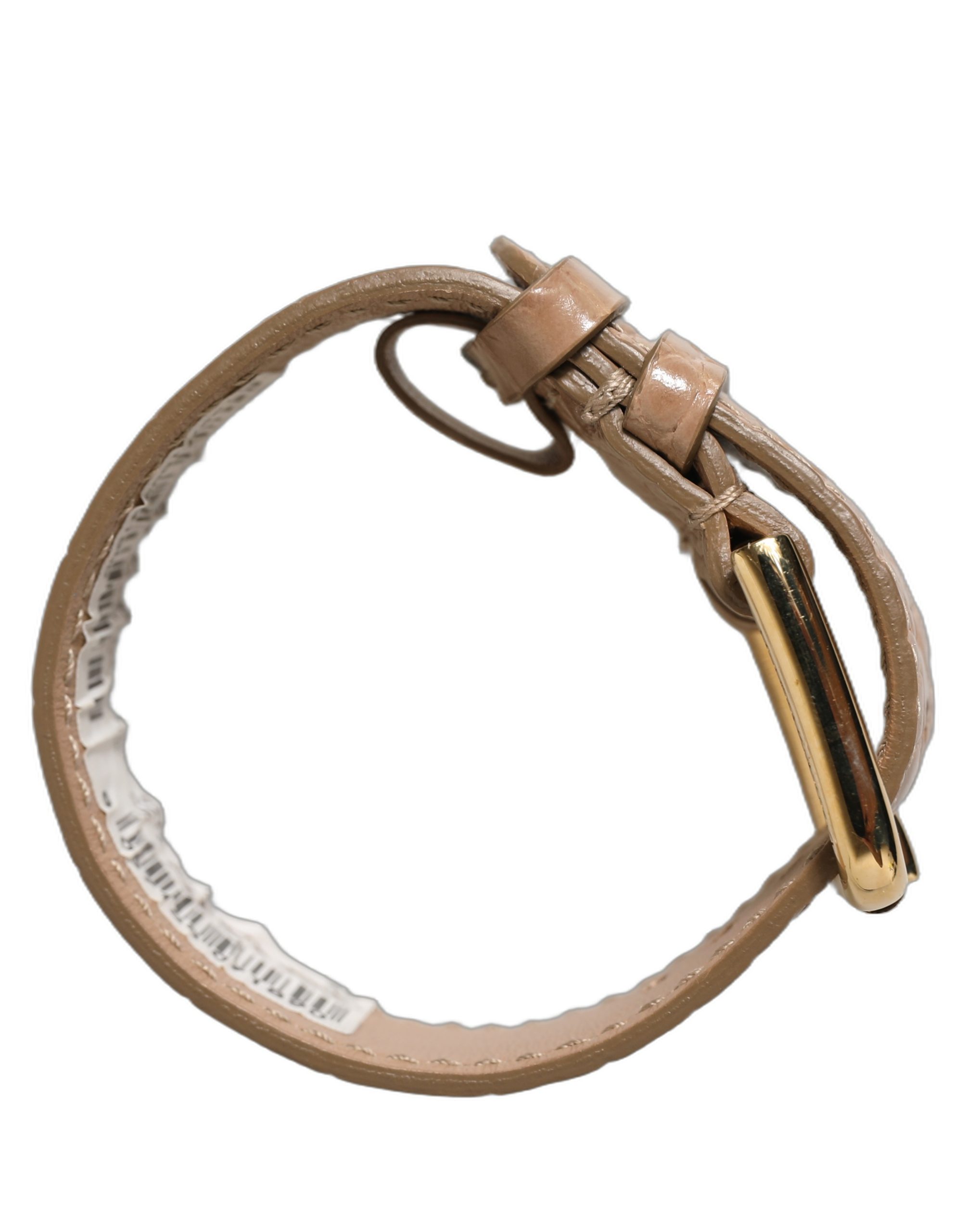 Dolce & Gabbana Brown Embossed Leather Gold Buckle Belt Strap Bracelet - Image 7