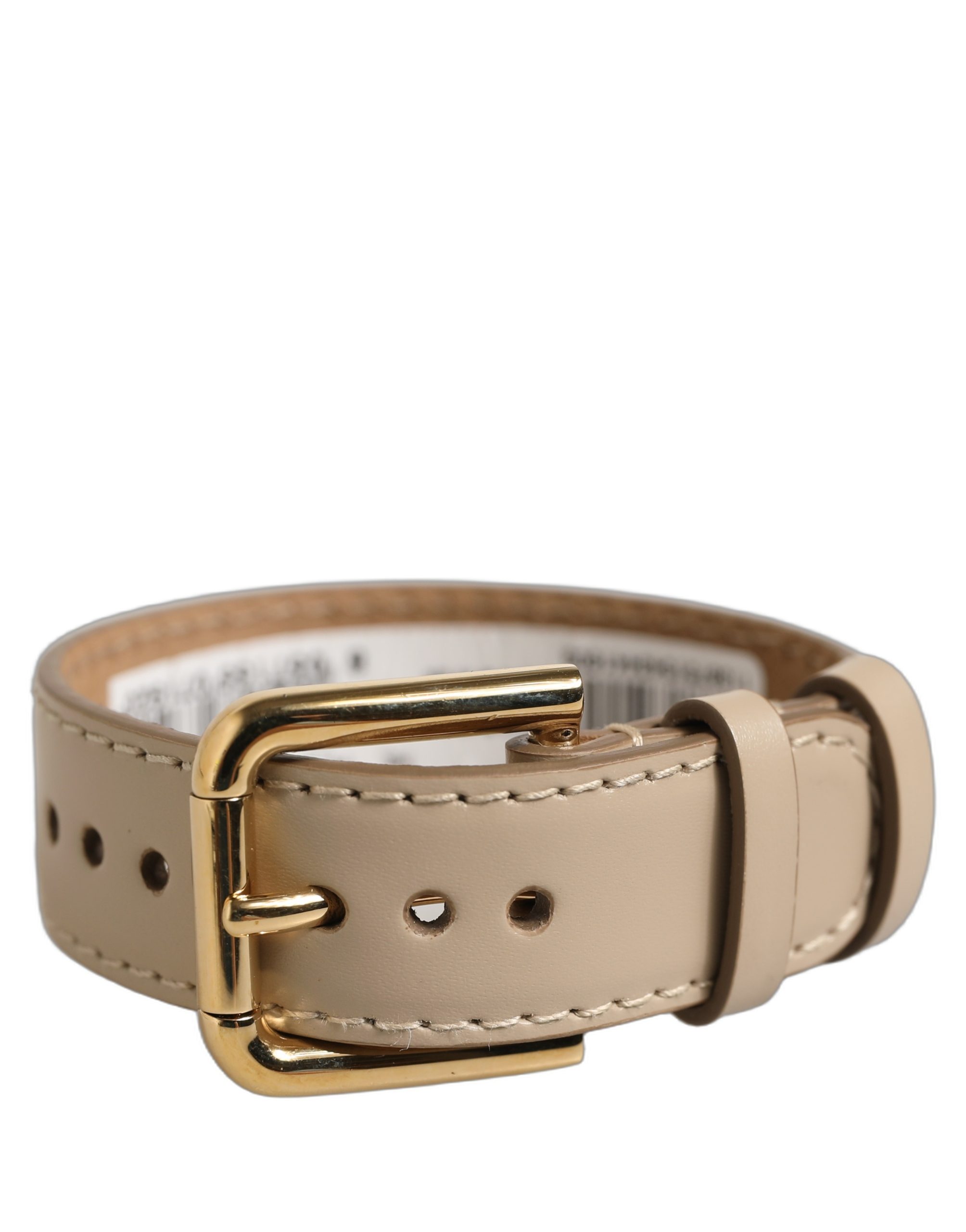 Dolce & Gabbana Beige Calfskin Leather Gold Buckle Belt Strap Bracelet - Image 2