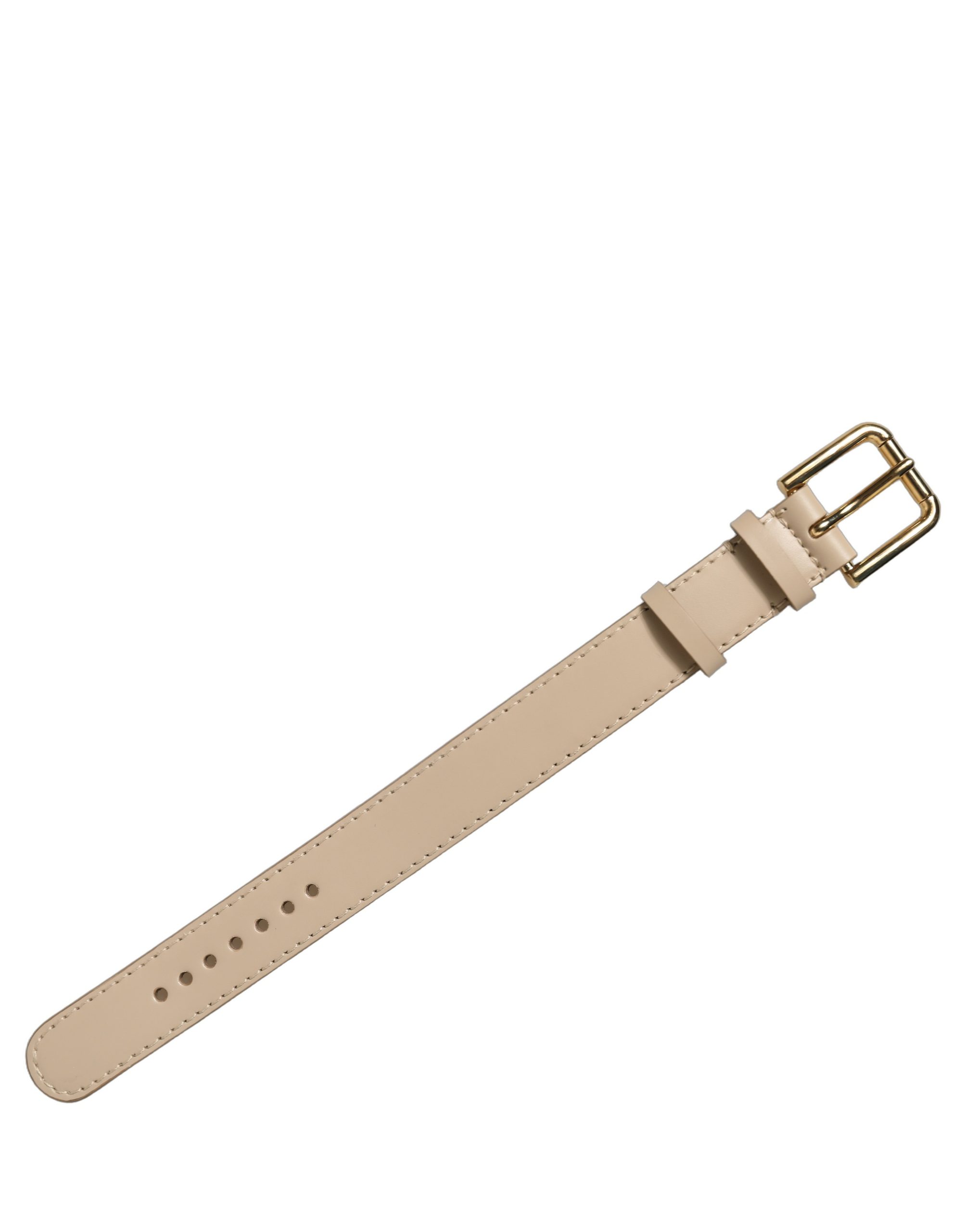 Dolce & Gabbana Beige Calfskin Leather Gold Buckle Belt Strap Bracelet - Image 3